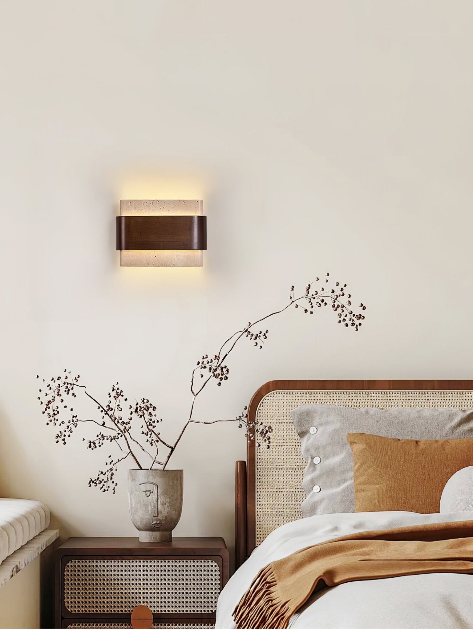 Ulnoros Paneled Travertine Wall Light-Neutral Decor