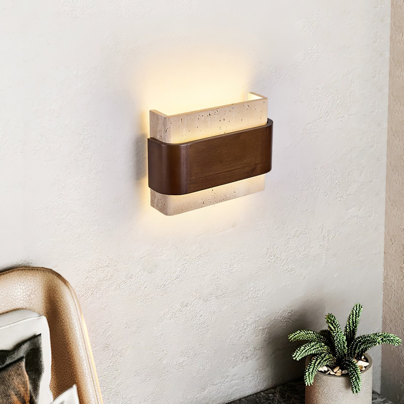 Ulnoros Paneled Travertine Wall Light-Neutral Decor