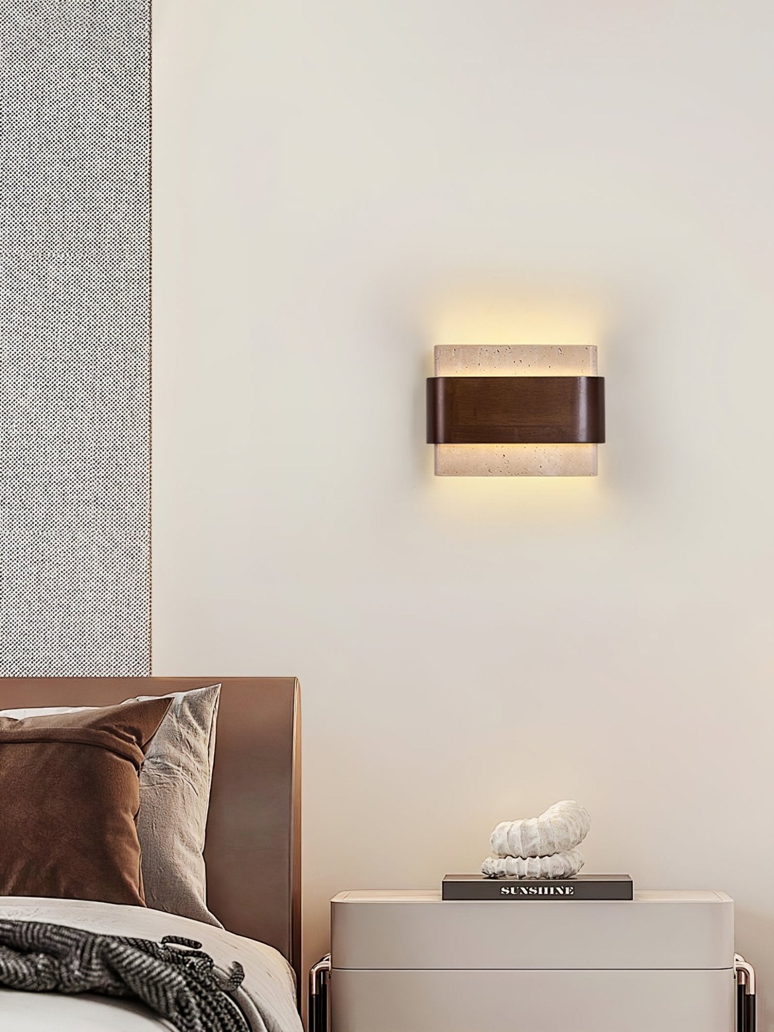 Ulnoros Paneled Travertine Wall Light-Neutral Decor