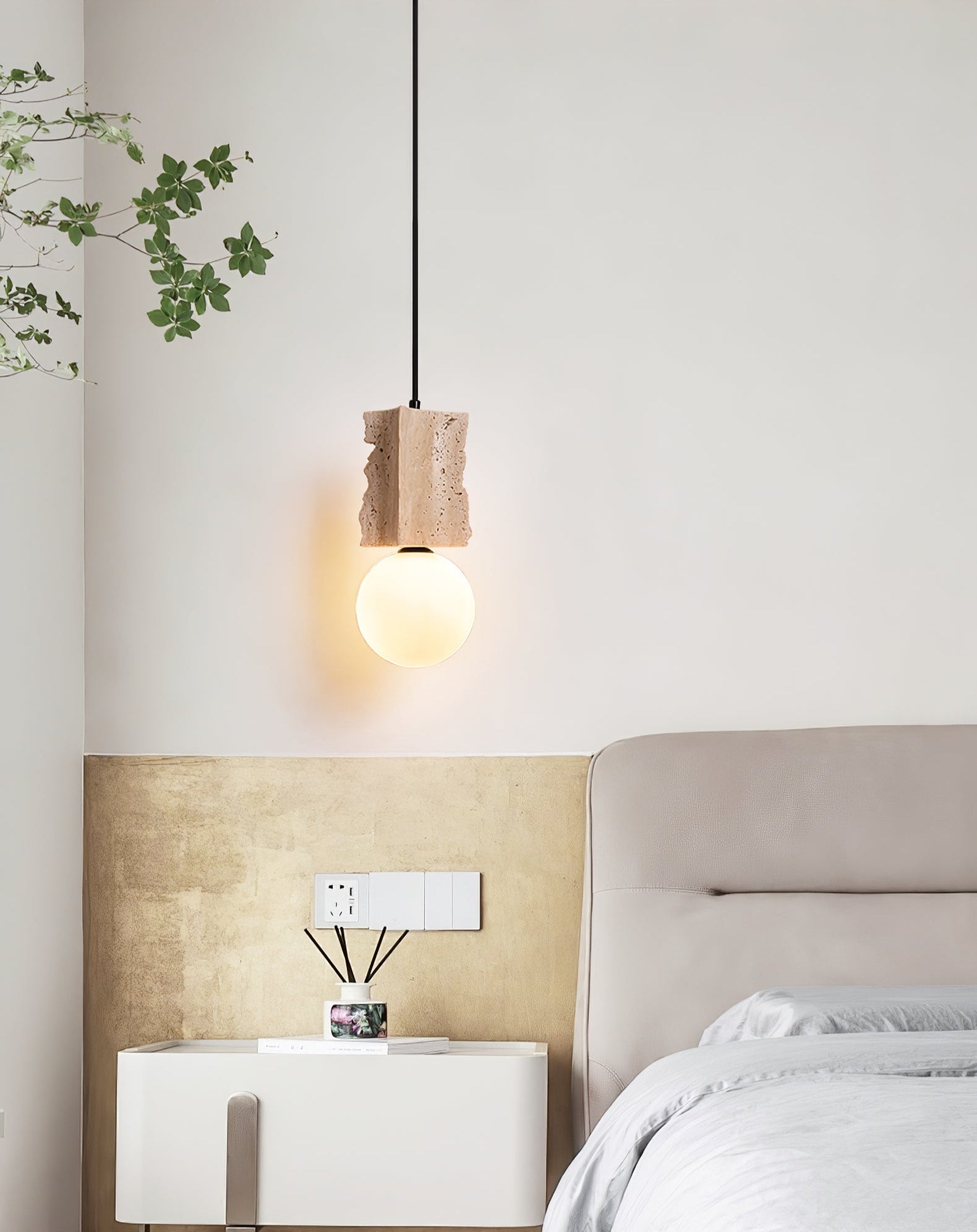 Travertine Raw Edge Pendant Light-Neutral Decor
