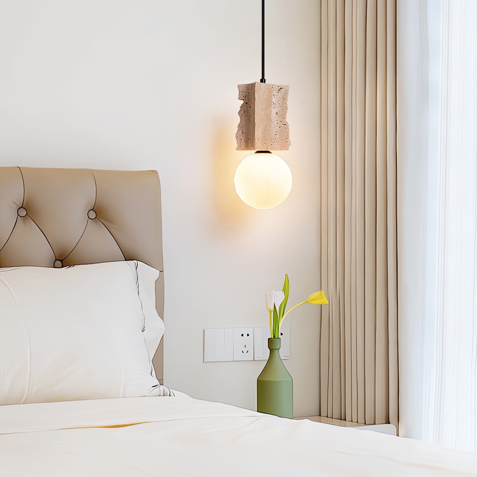 Travertine Raw Edge Pendant Light-Neutral Decor