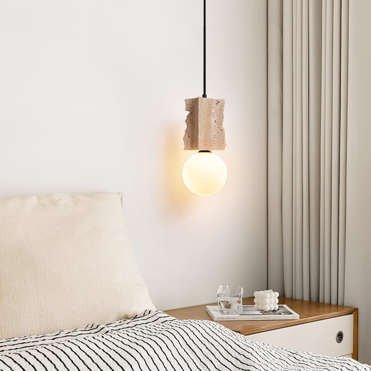 Travertine Raw Edge Pendant Light-Neutral Decor