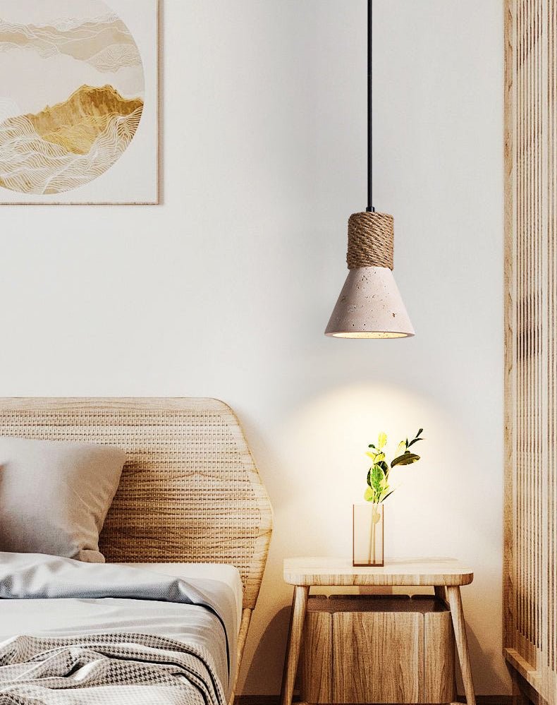 Litz Vintage Yellow Travertine Rope Pendant Light-Neutral Decor