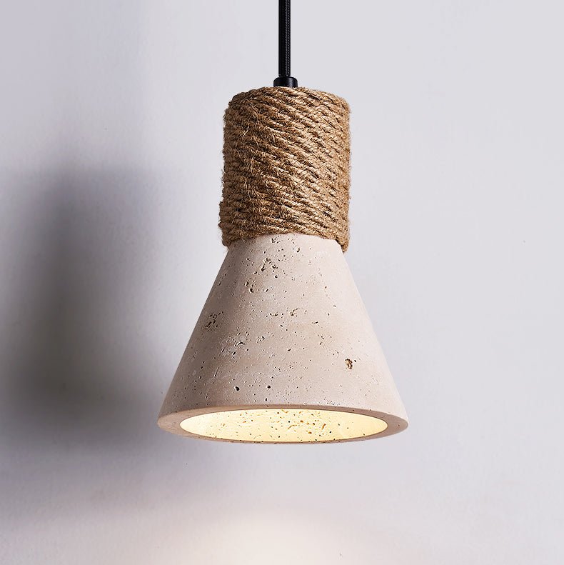 Litz Vintage Yellow Travertine Rope Pendant Light-Neutral Decor
