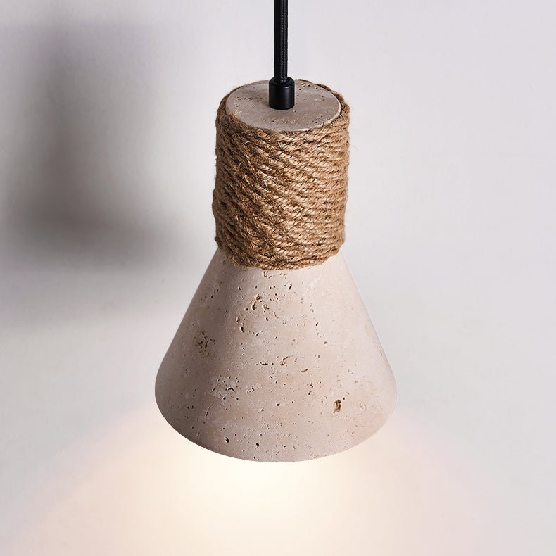 Litz Vintage Yellow Travertine Rope Pendant Light-Neutral Decor