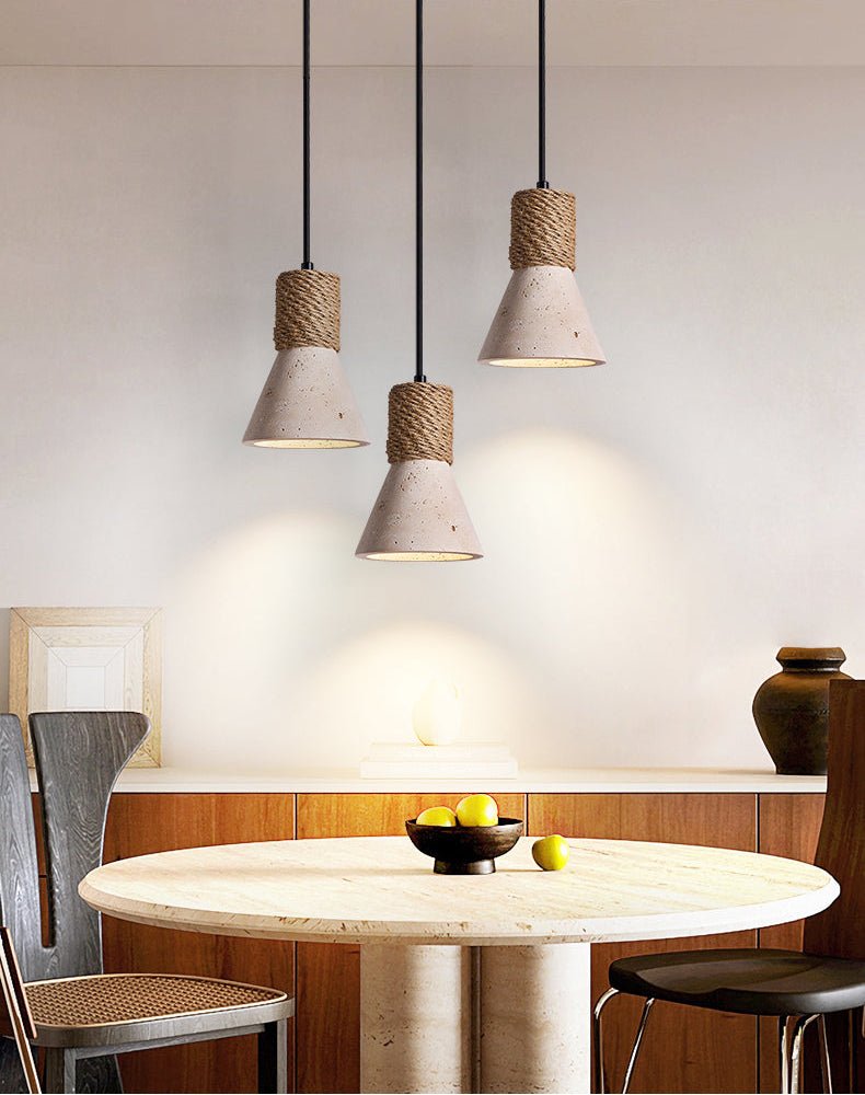 Litz Vintage Yellow Travertine Rope Pendant Light-Neutral Decor