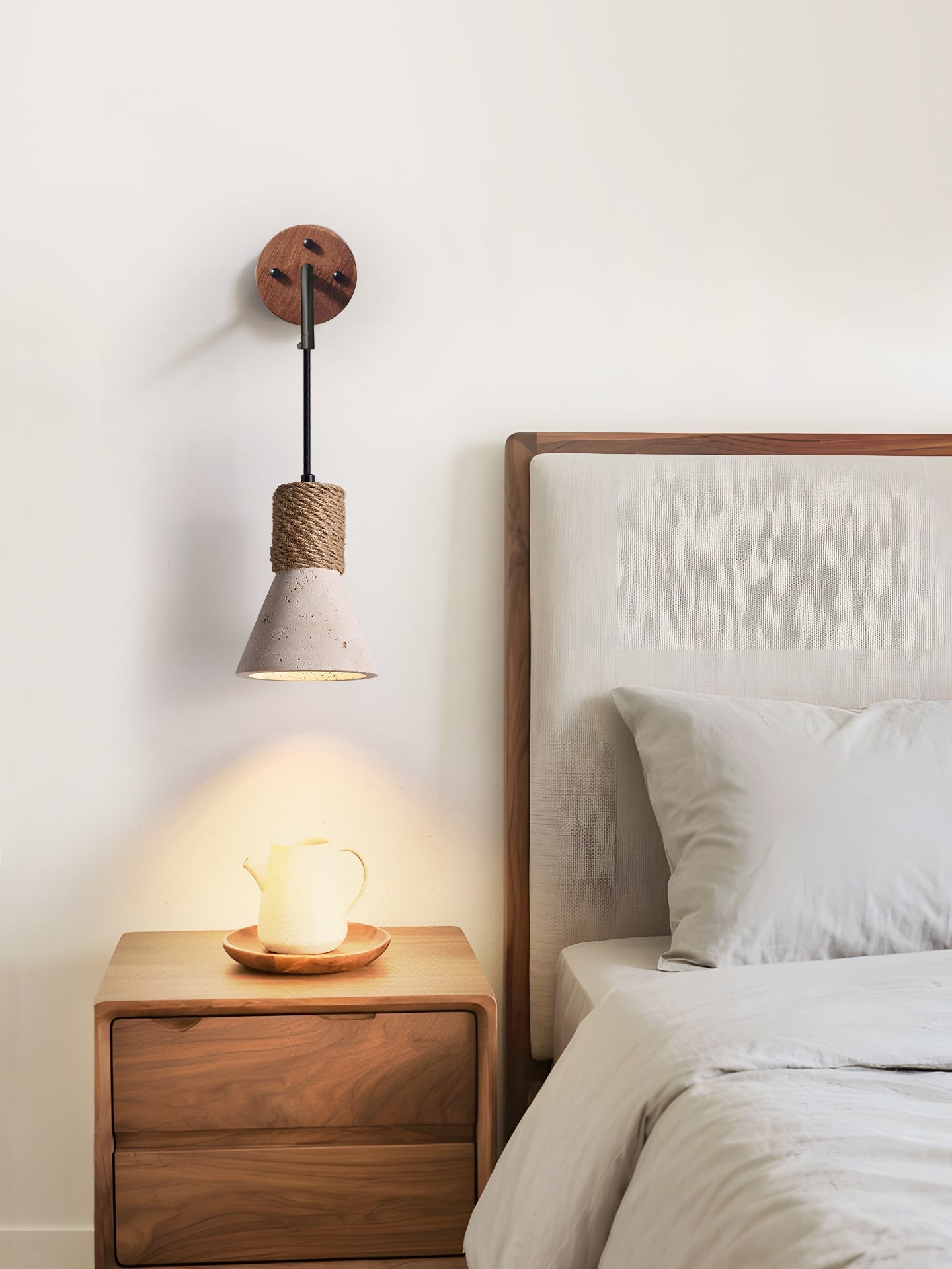 Jorv Vintage Yellow Travertine Rope Wall Lamp-Neutral Decor