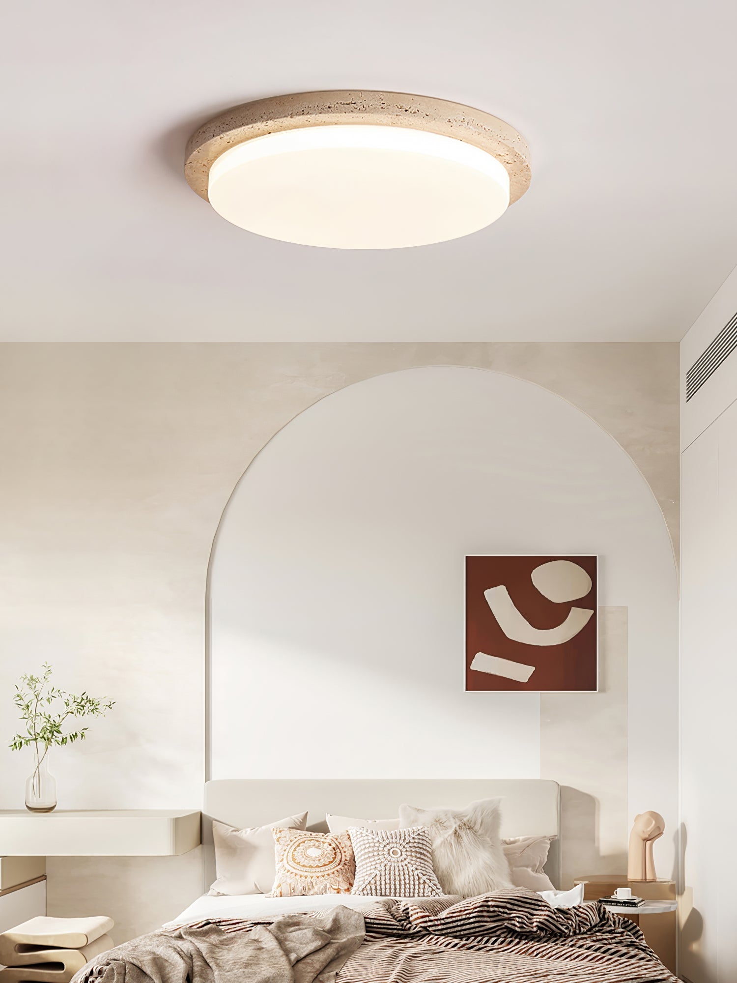 Dalvor Smooth-Rim Travertine Ceiling Light-Neutral Decor