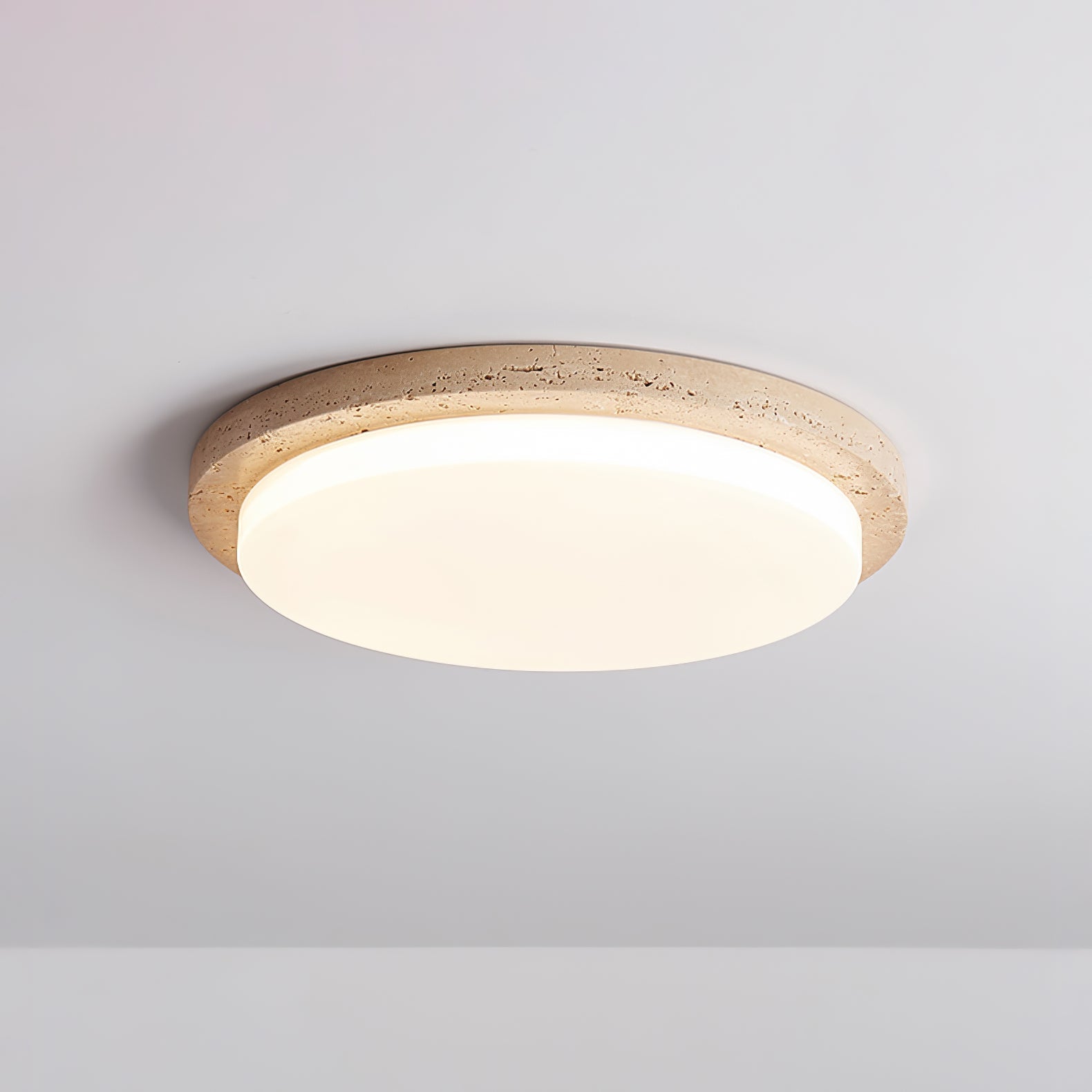Dalvor Smooth-Rim Travertine Ceiling Light-Neutral Decor