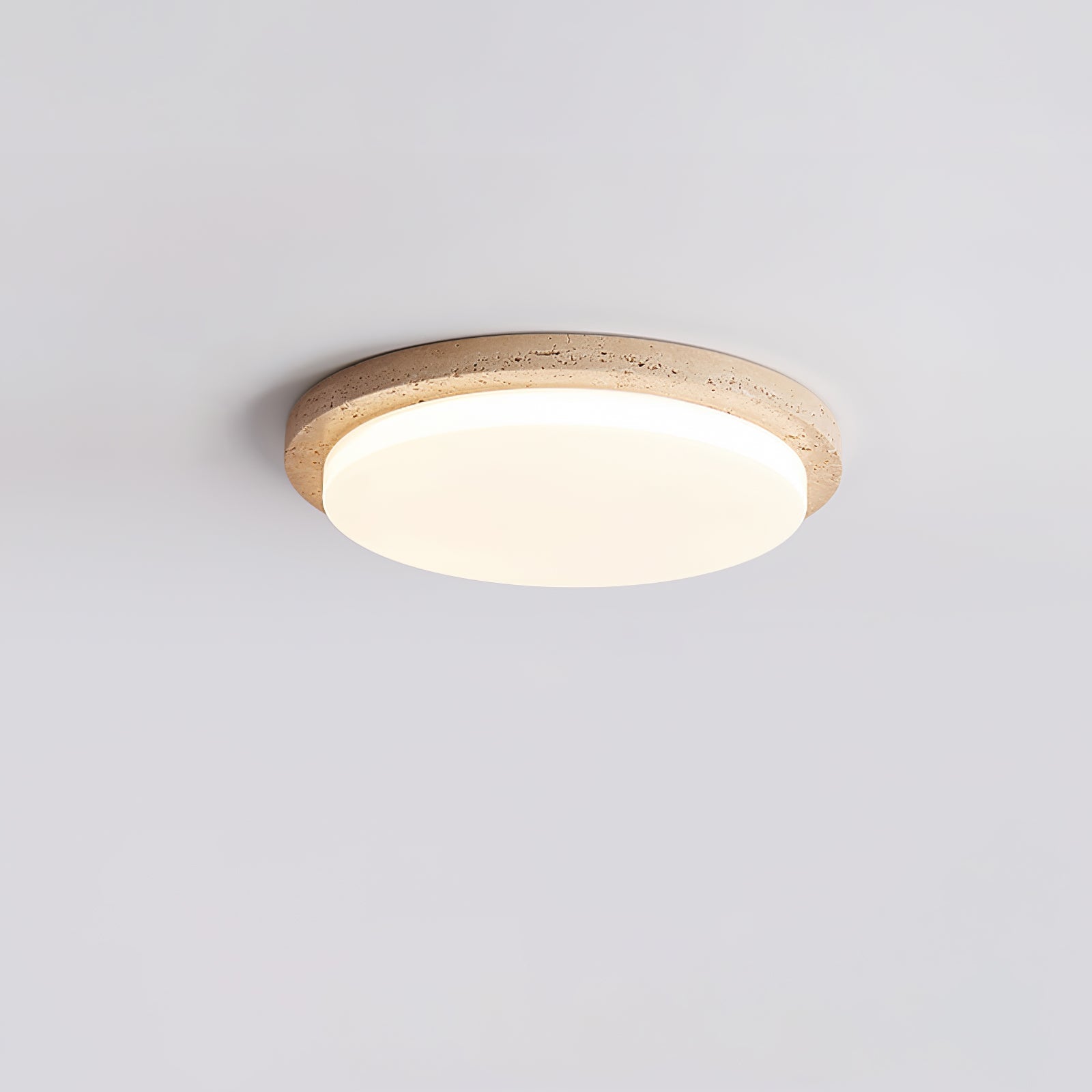 Dalvor Smooth-Rim Travertine Ceiling Light-Neutral Decor