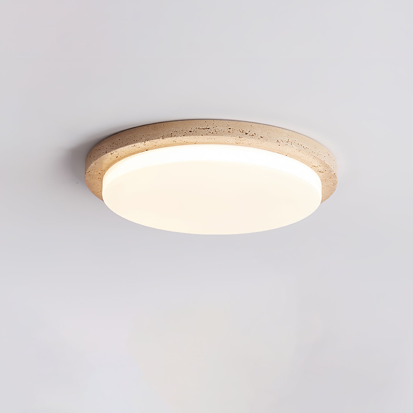 Dalvor Smooth-Rim Travertine Ceiling Light-Neutral Decor