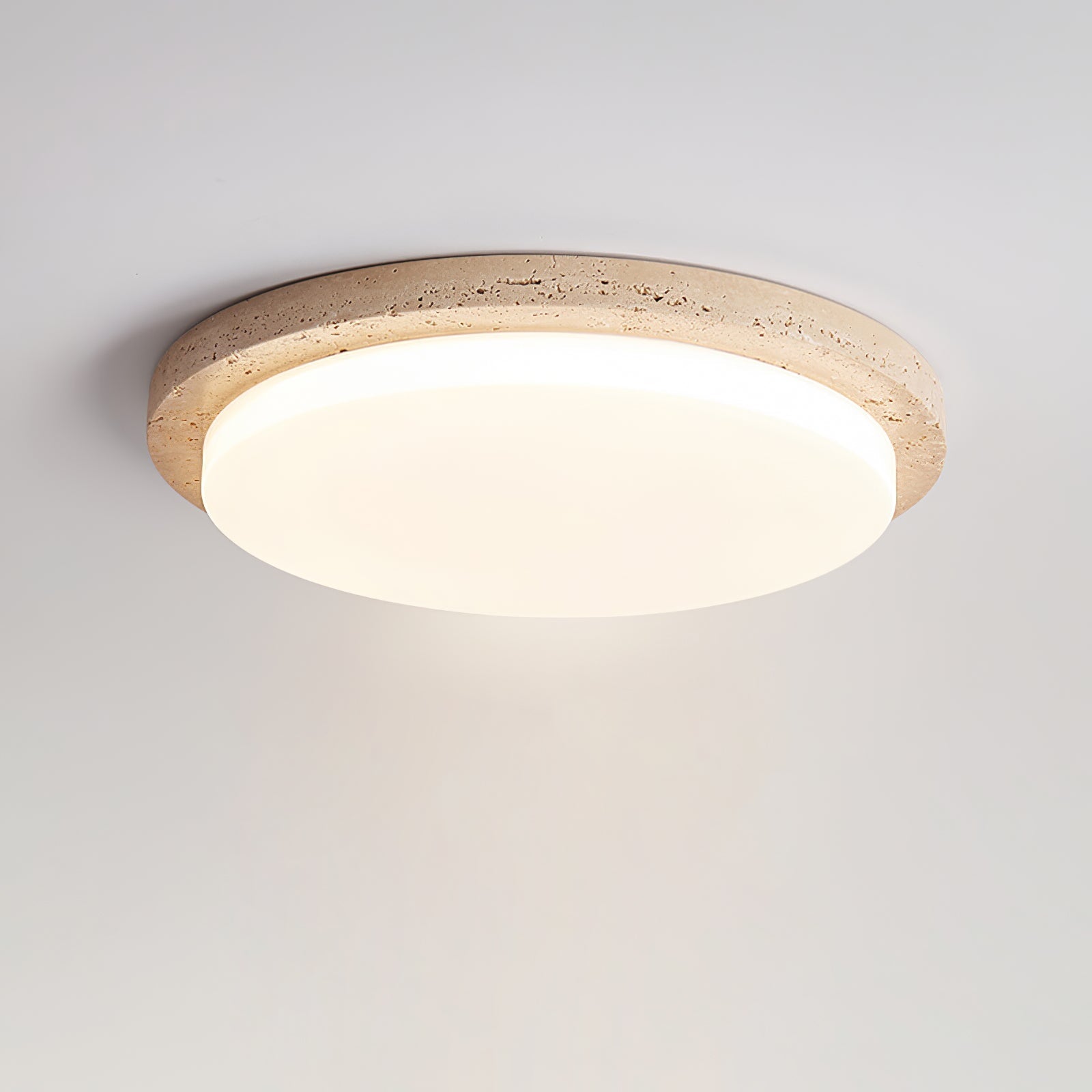 Dalvor Smooth-Rim Travertine Ceiling Light-Neutral Decor