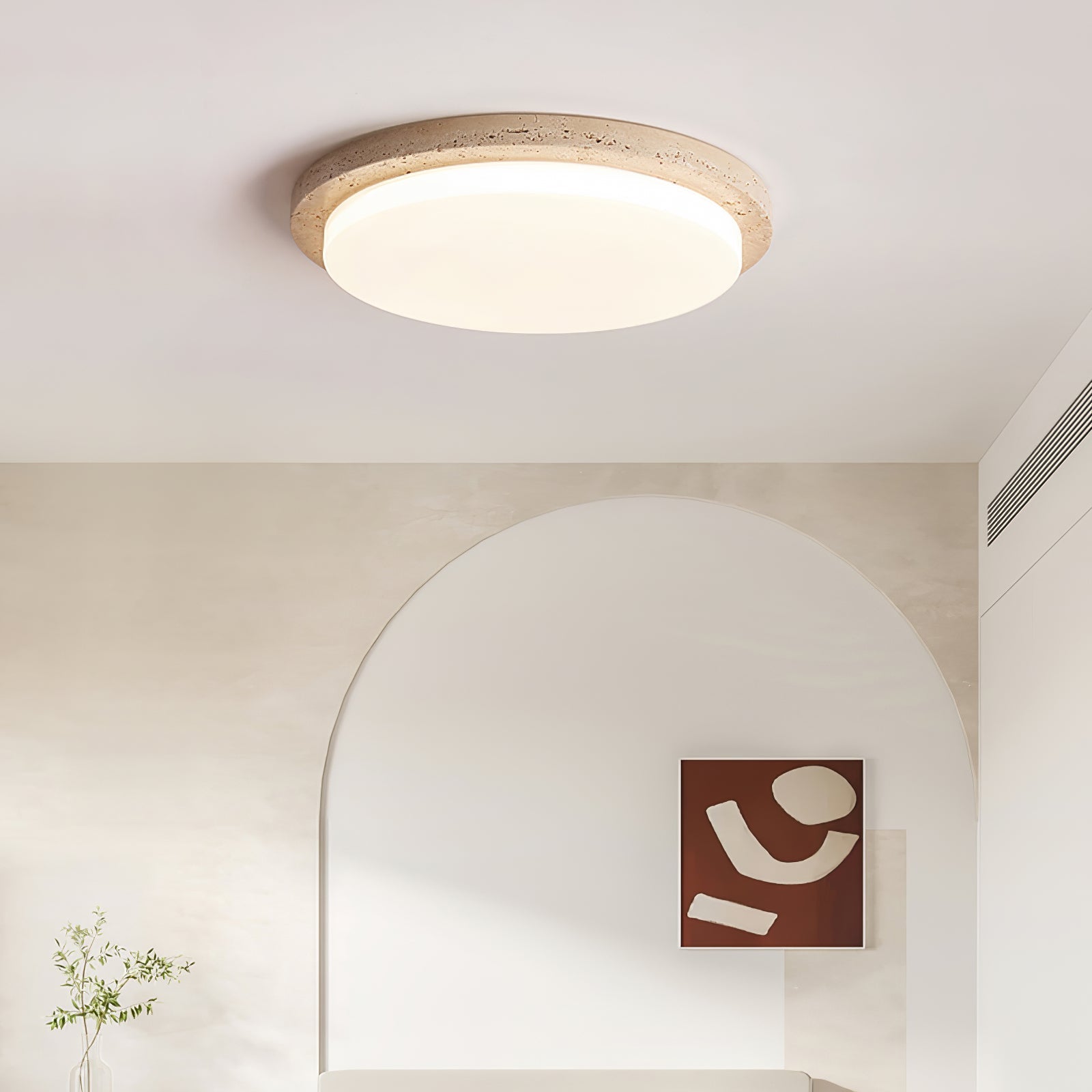 Dalvor Smooth-Rim Travertine Ceiling Light-Neutral Decor