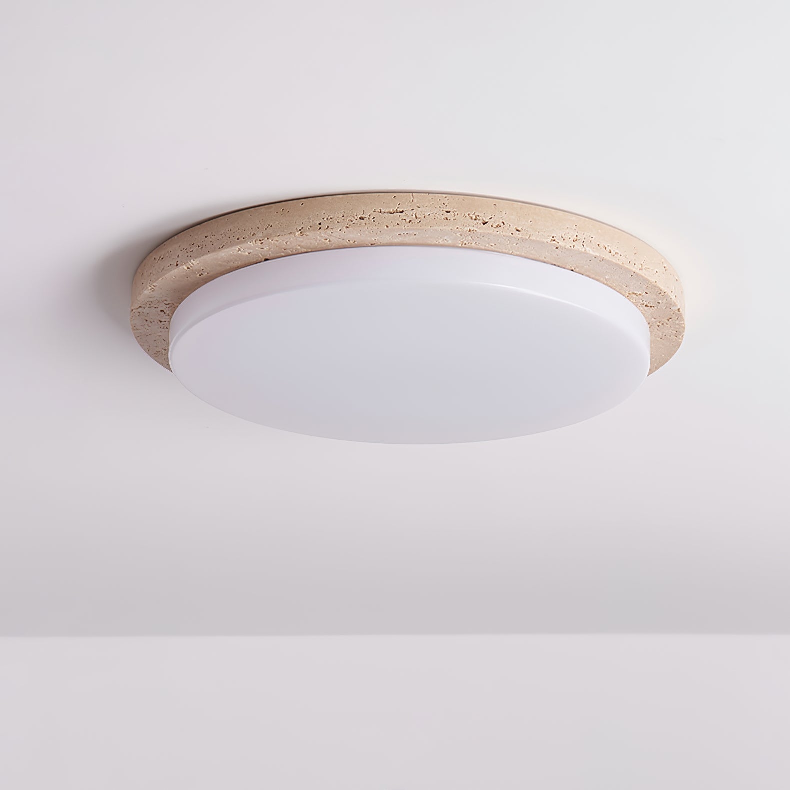 Dalvor Smooth-Rim Travertine Ceiling Light-Neutral Decor