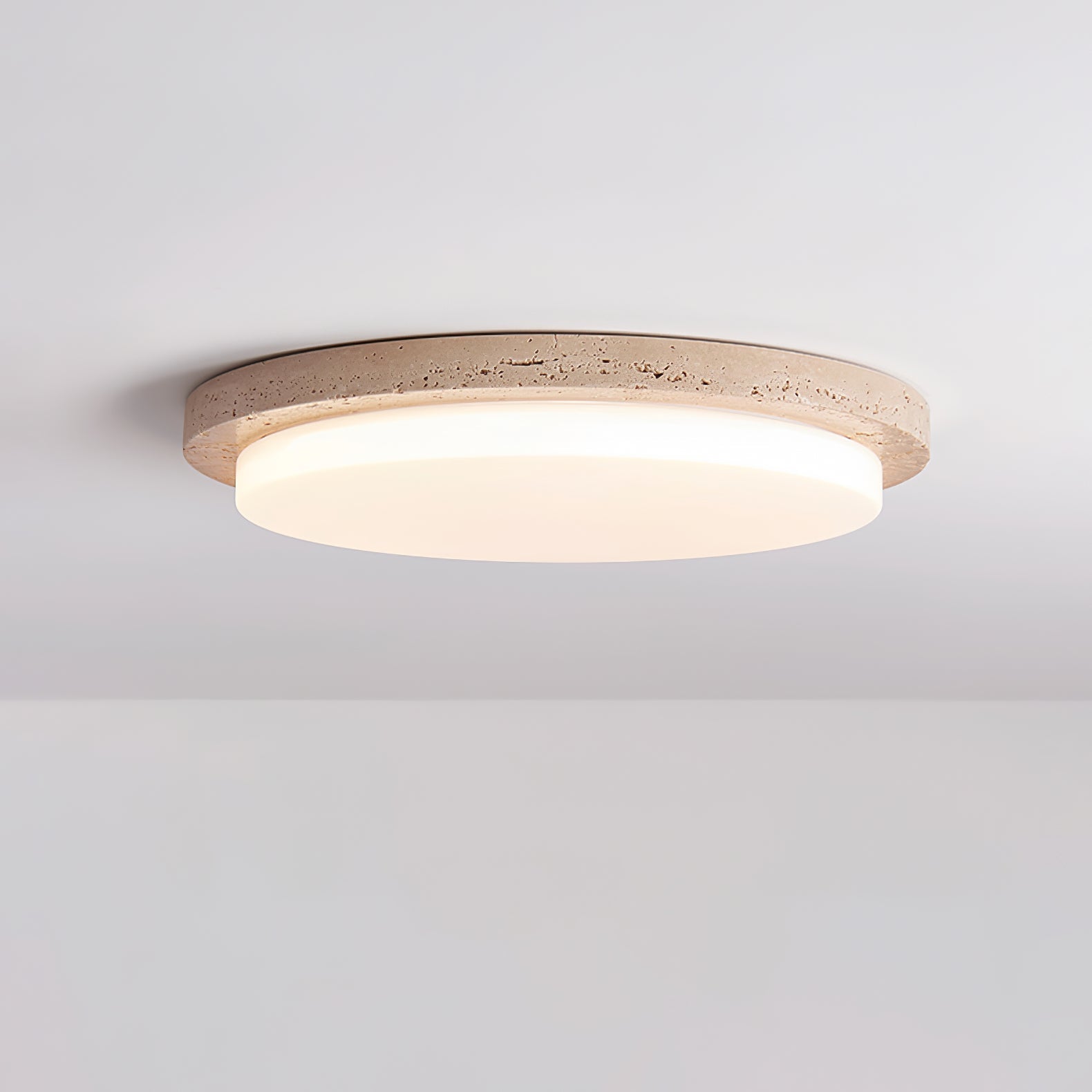 Dalvor Smooth-Rim Travertine Ceiling Light-Neutral Decor