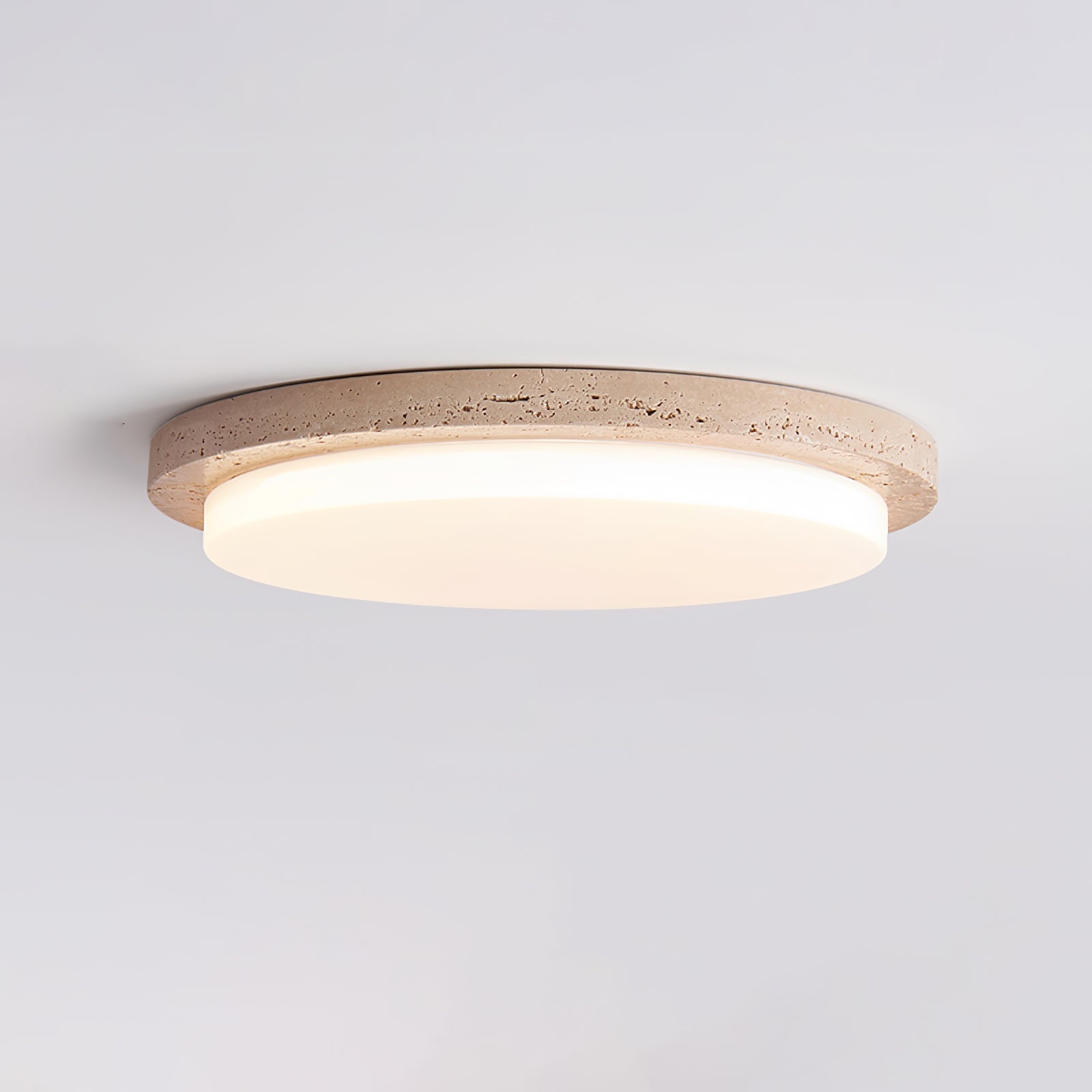Dalvor Smooth-Rim Travertine Ceiling Light-Neutral Decor