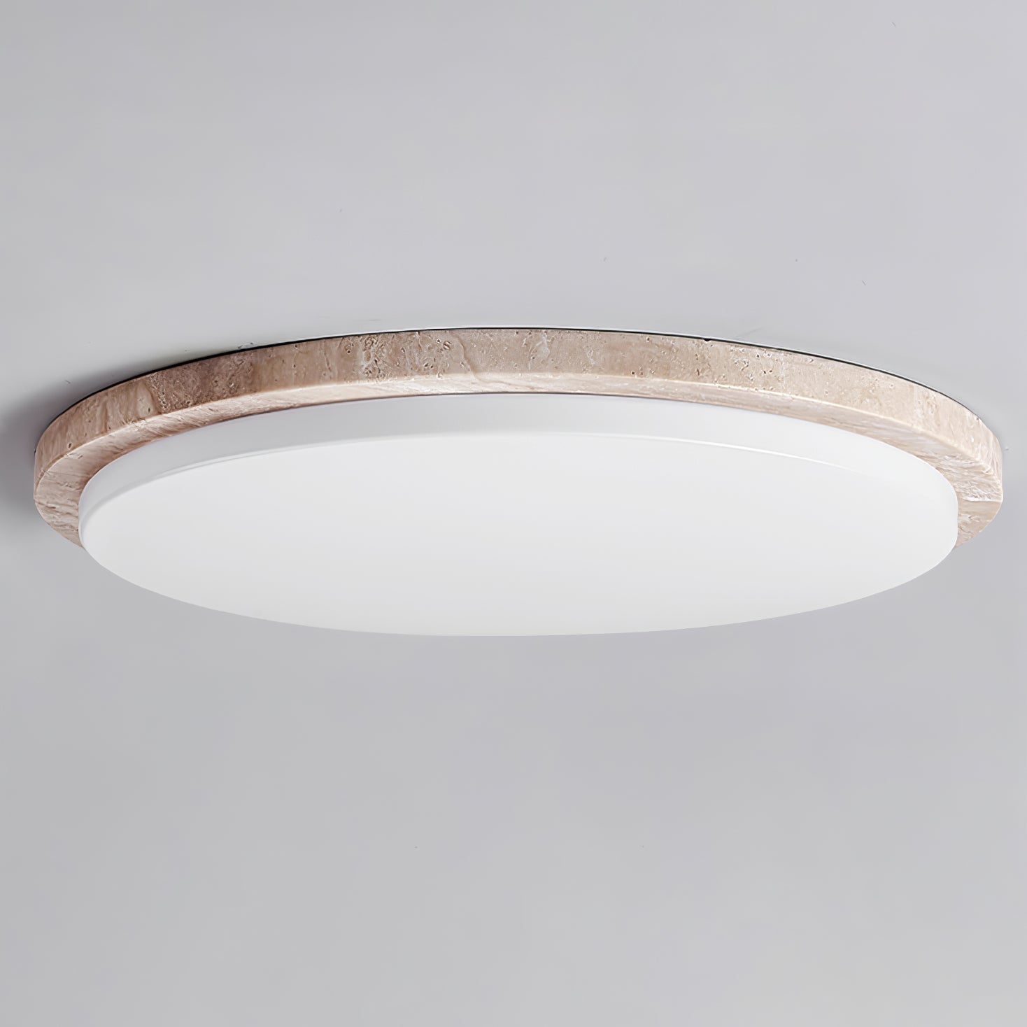 Dalvor Smooth-Rim Travertine Ceiling Light-Neutral Decor