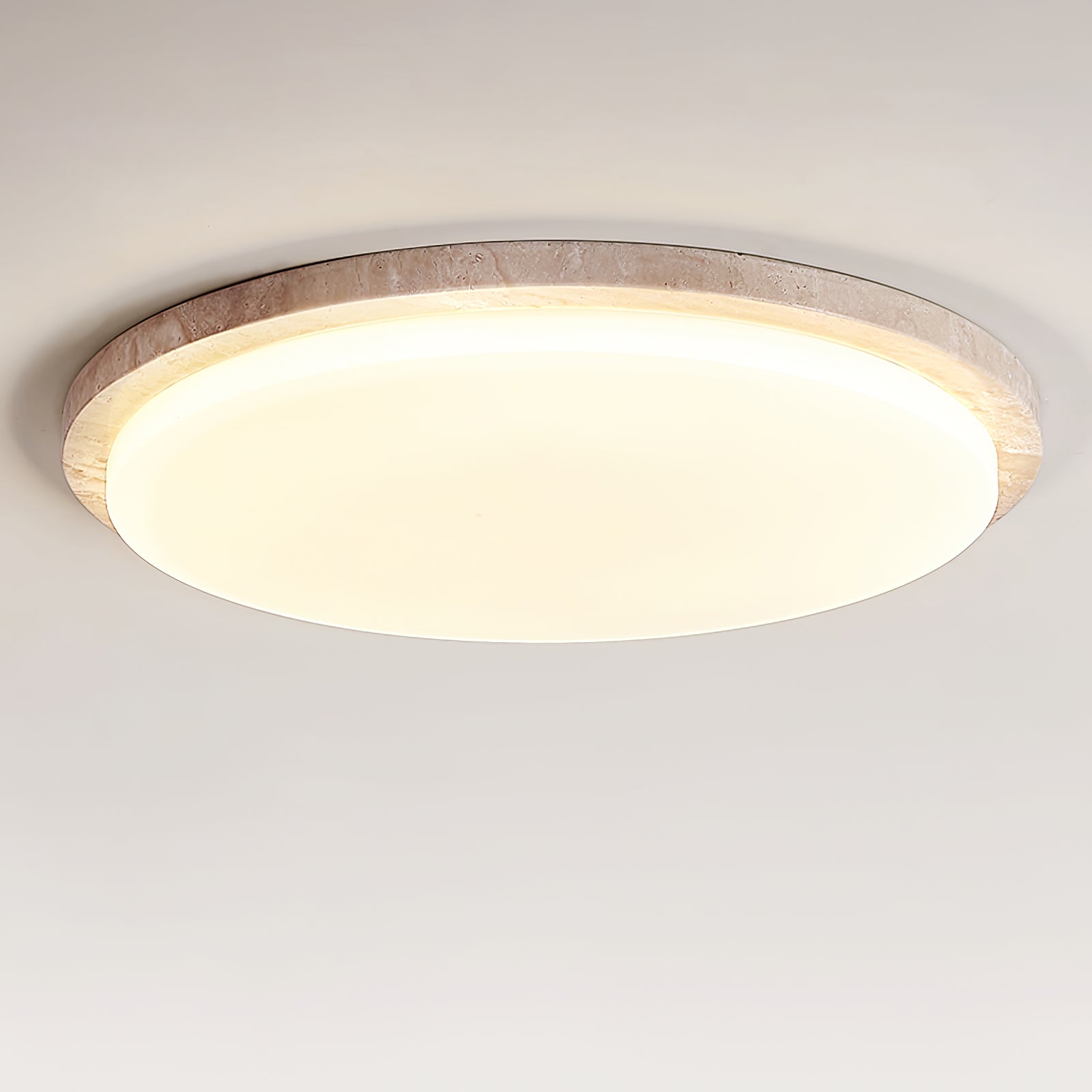 Dalvor Smooth-Rim Travertine Ceiling Light-Neutral Decor