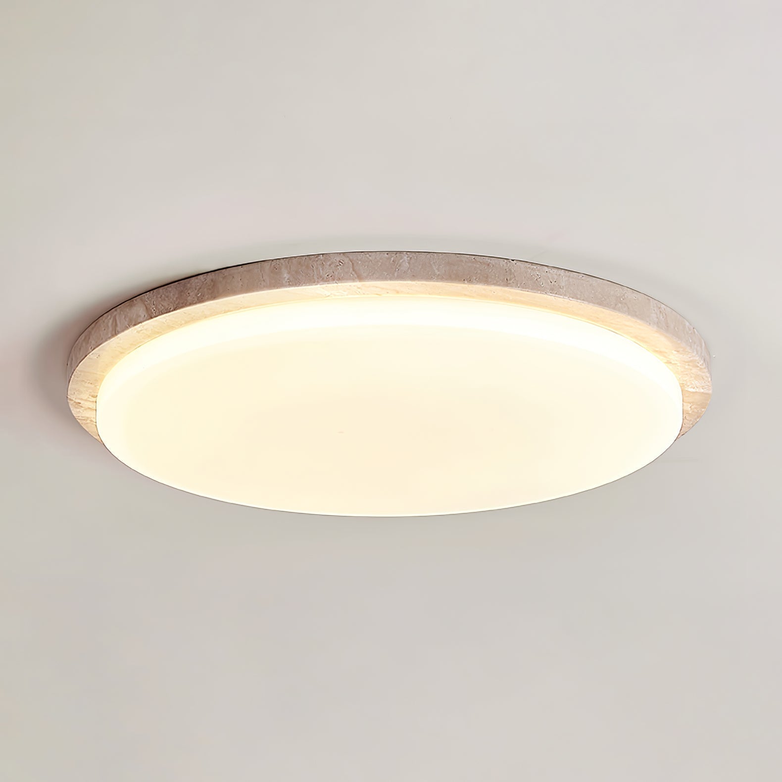 Dalvor Smooth-Rim Travertine Ceiling Light-Neutral Decor