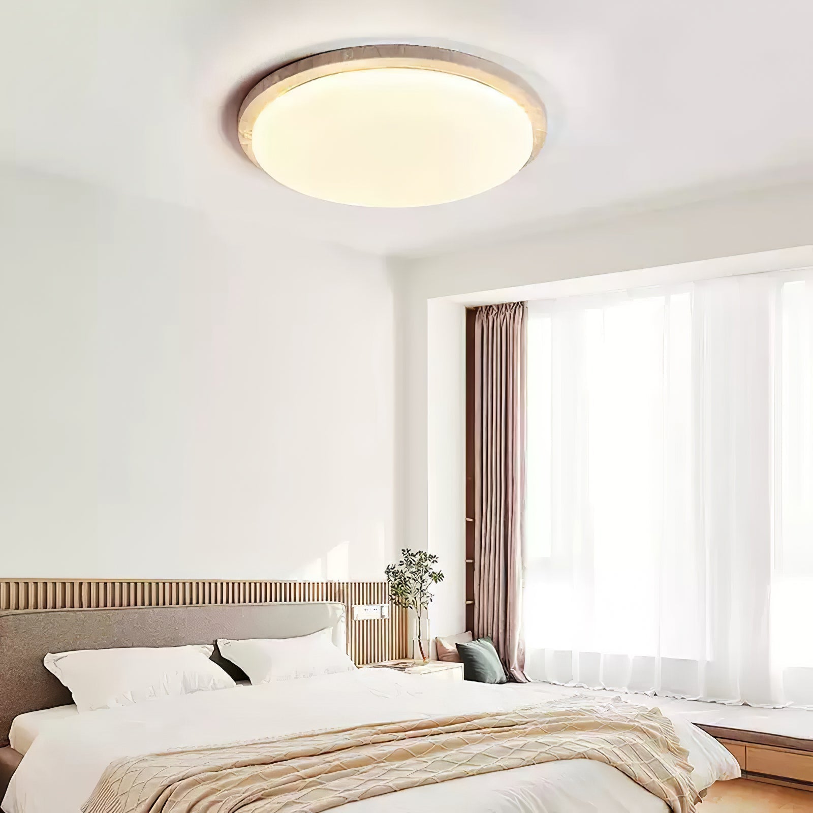 Dalvor Smooth-Rim Travertine Ceiling Light-Neutral Decor