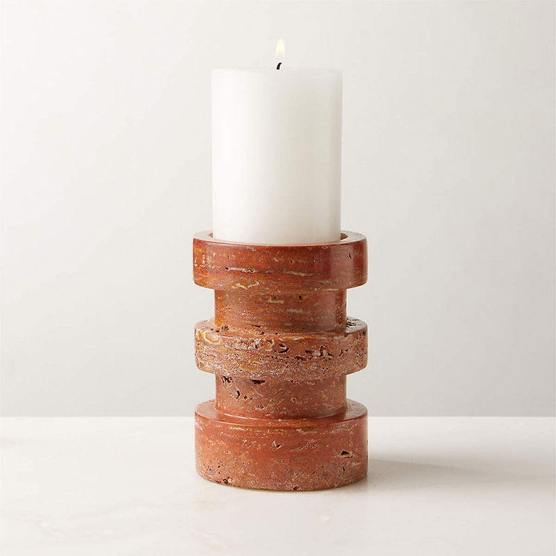 Terrace Stone Candle Holder-Neutral Decor