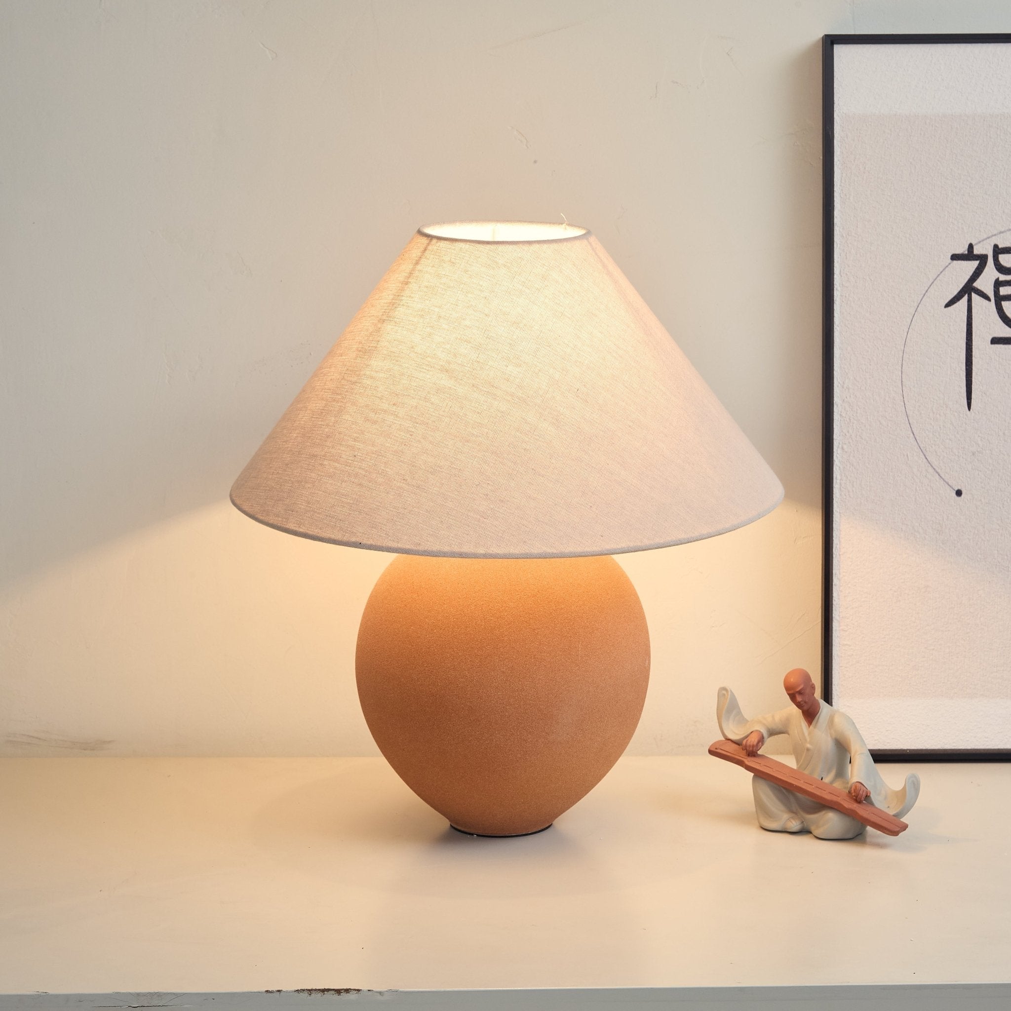 Terracotta Hued Ceramic Table Lamp-Neutral Decor