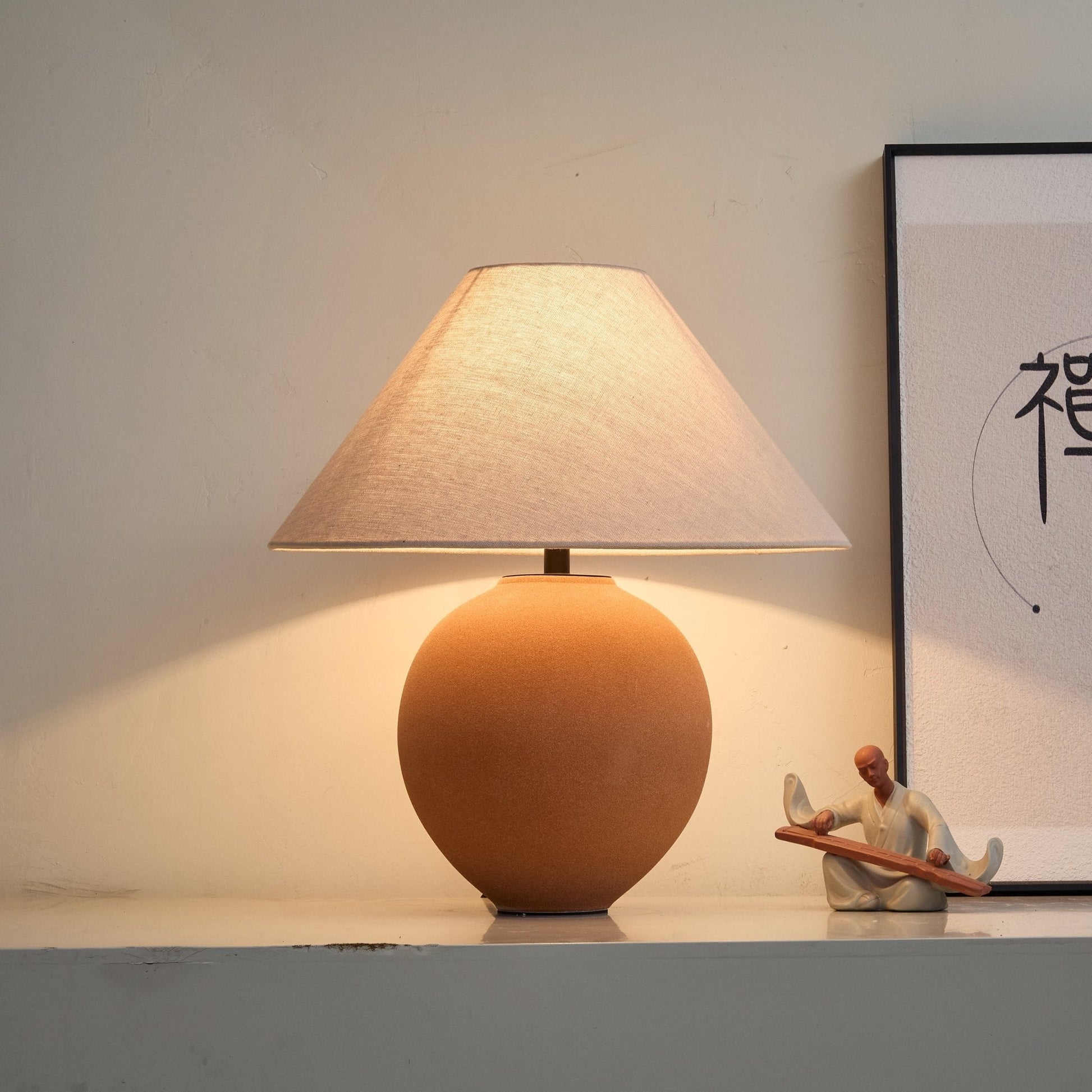 Terracotta Hued Ceramic Table Lamp-Neutral Decor