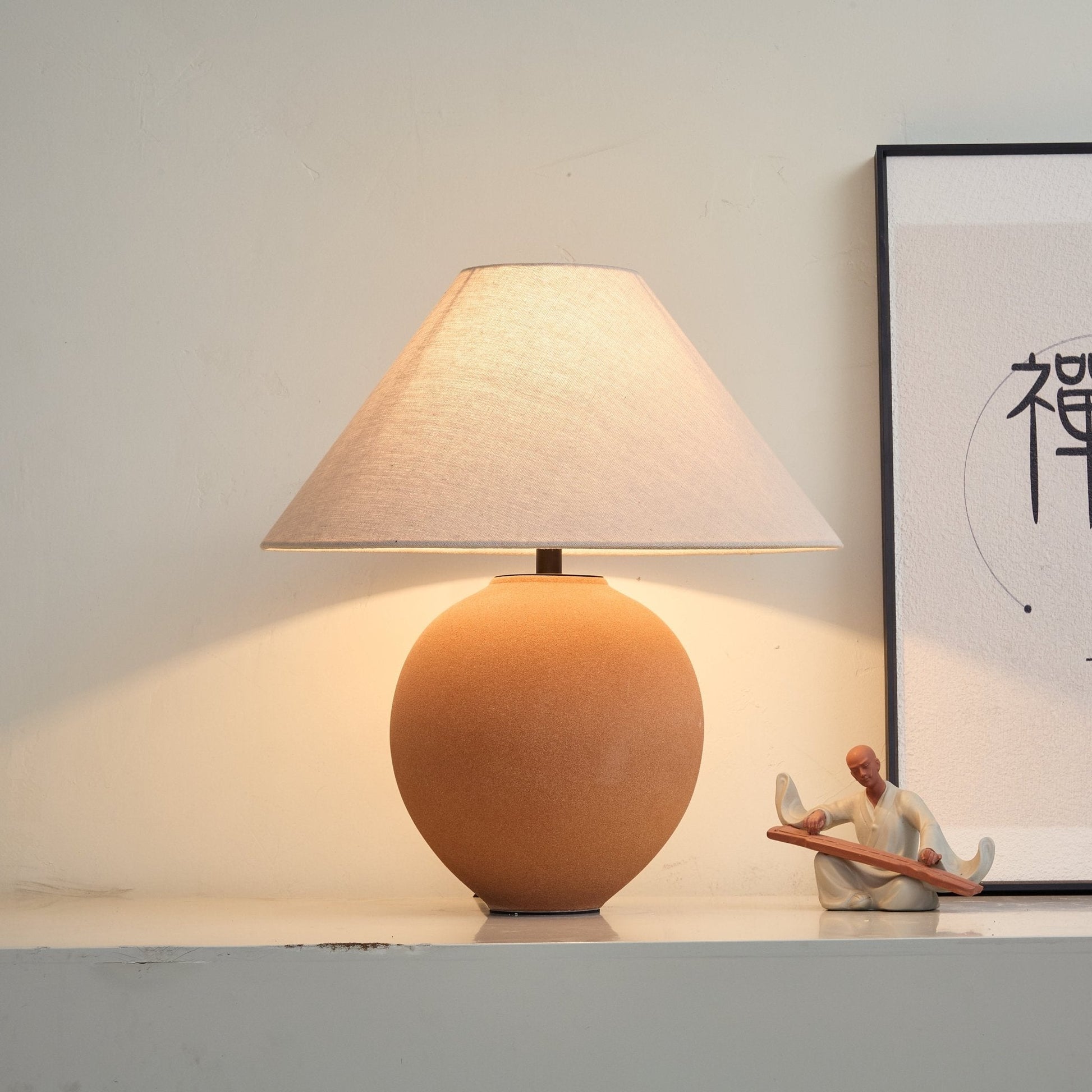 Terracotta Hued Ceramic Table Lamp-Neutral Decor