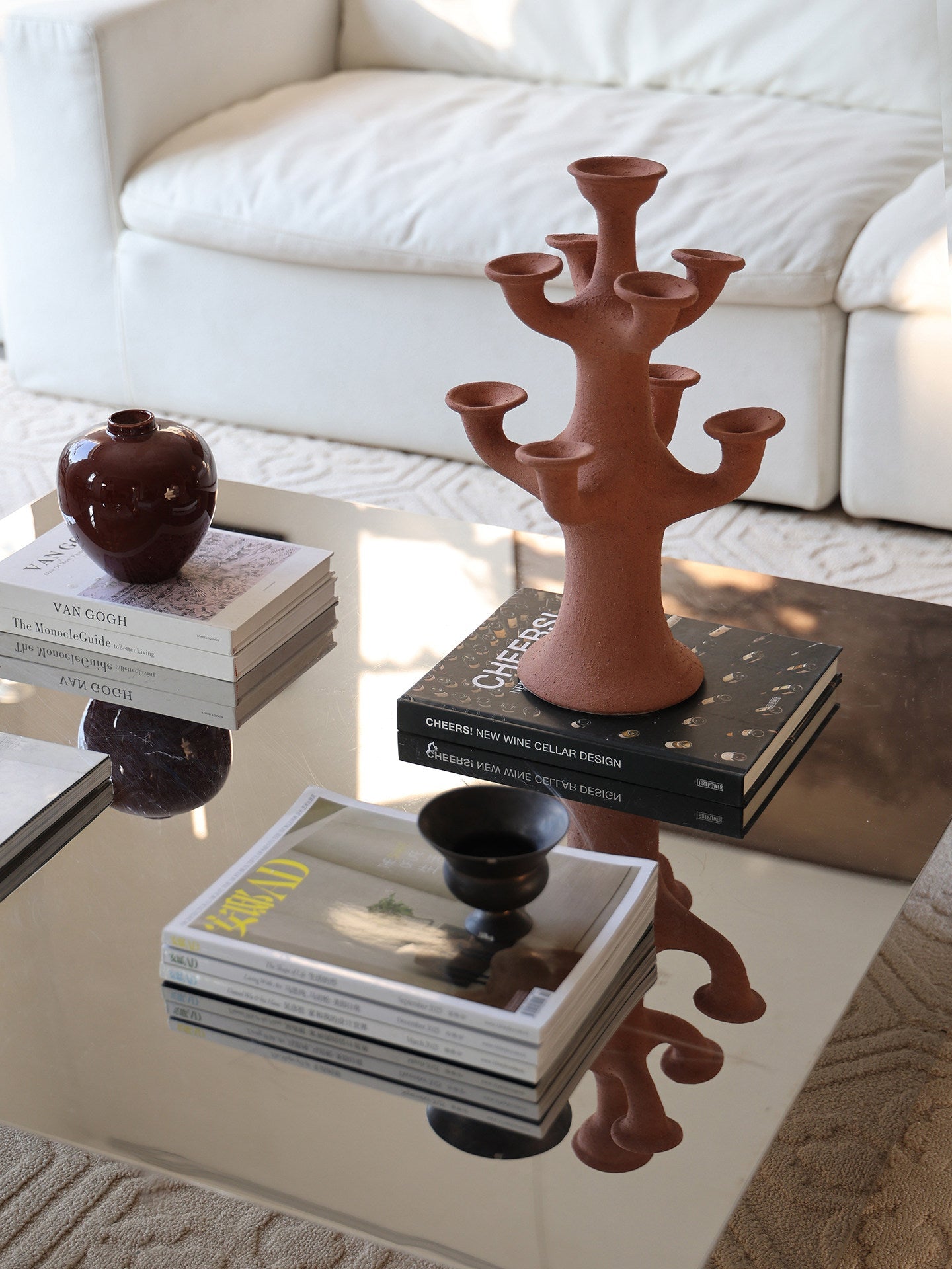 Terracotta Tree Candelabra-Neutral Decor
