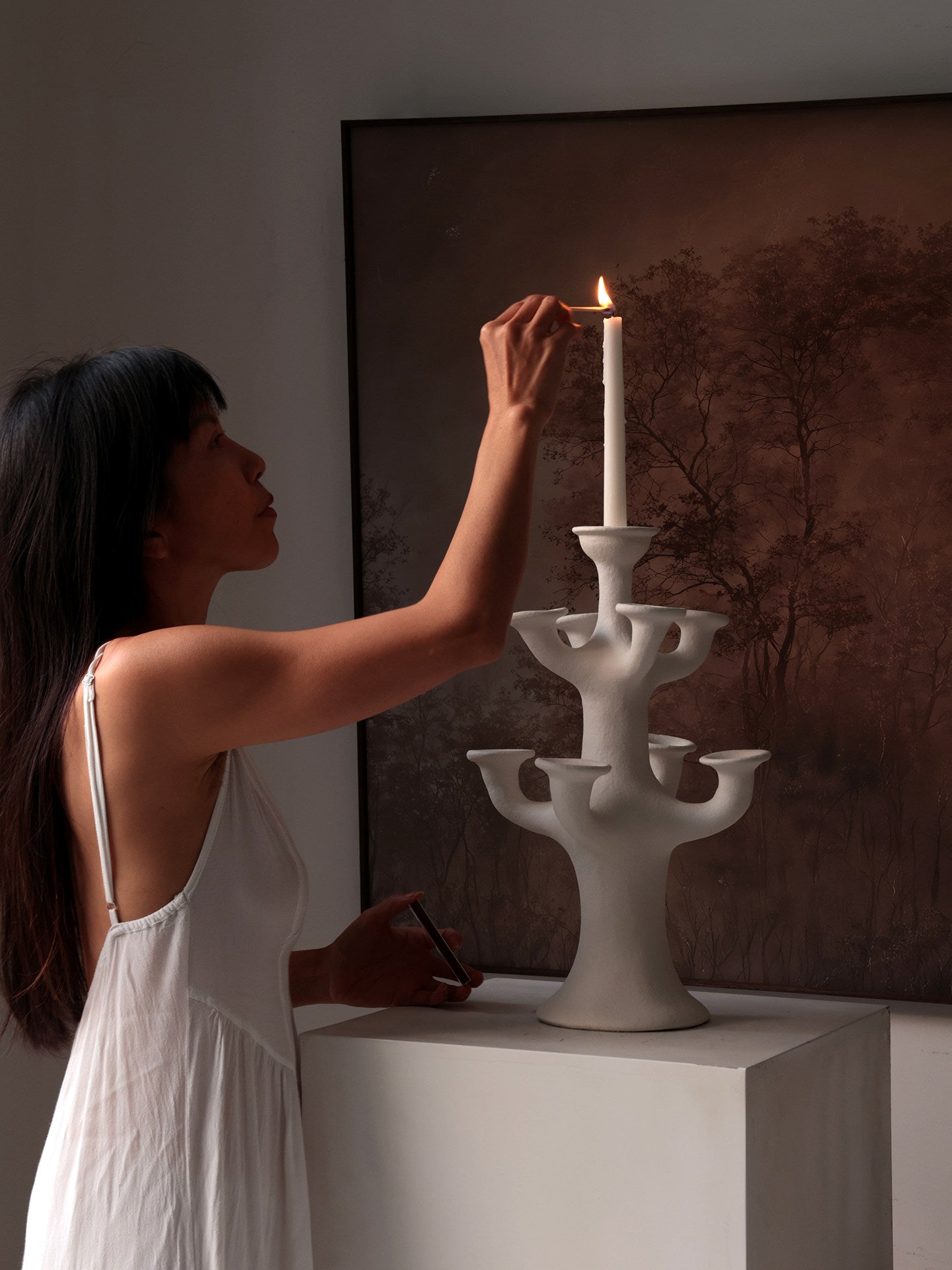 Terracotta Tree Candelabra-Neutral Decor