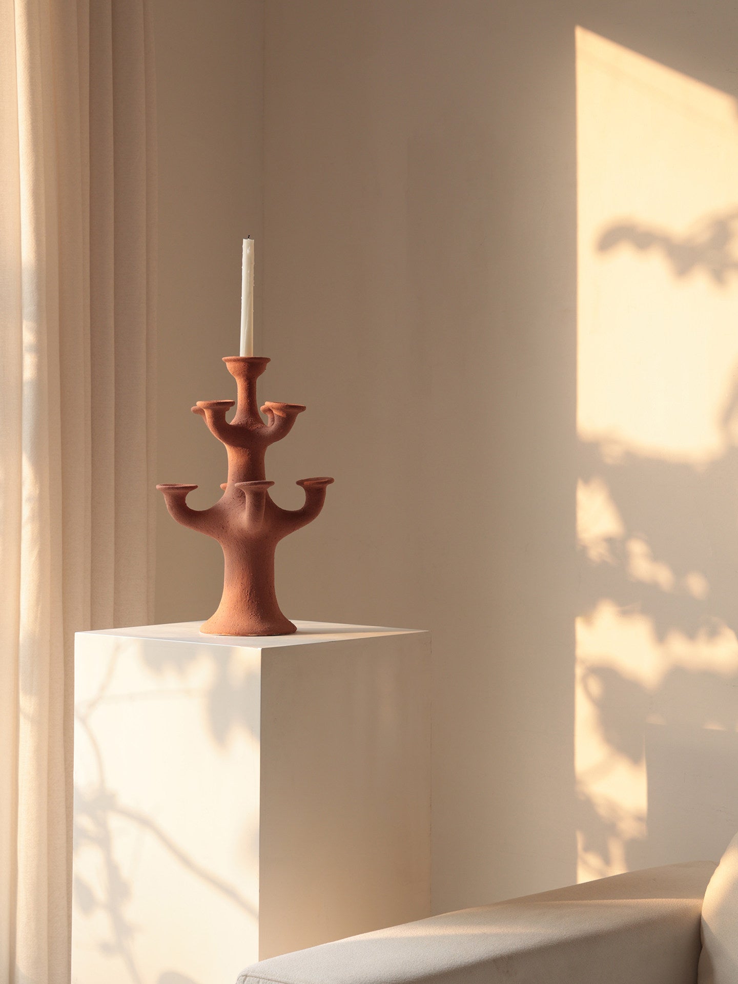 Terracotta Tree Candelabra-Neutral Decor