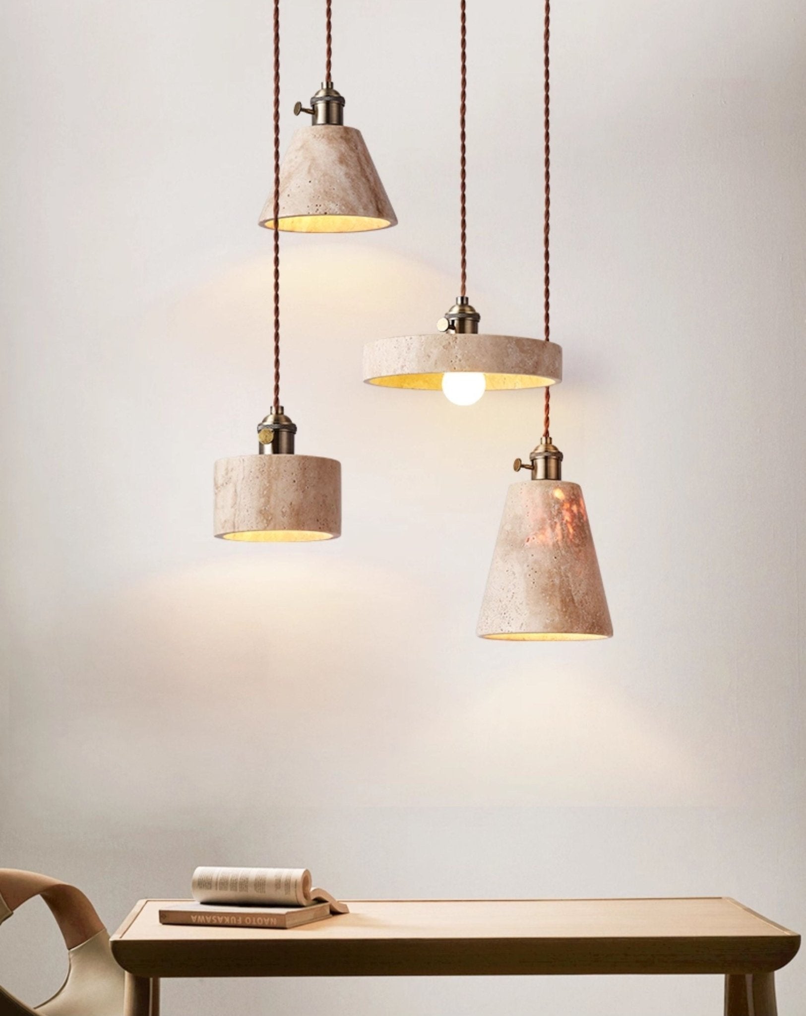 Ralv Minimalist Yellow Travertine Pendant Light Set-Neutral Decor