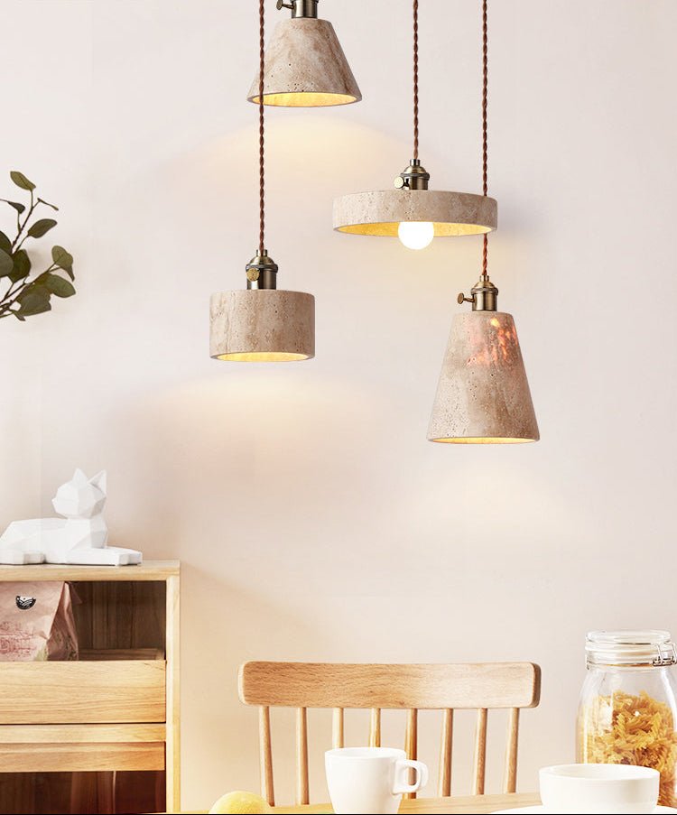 Ralv Minimalist Yellow Travertine Pendant Light Set-Neutral Decor