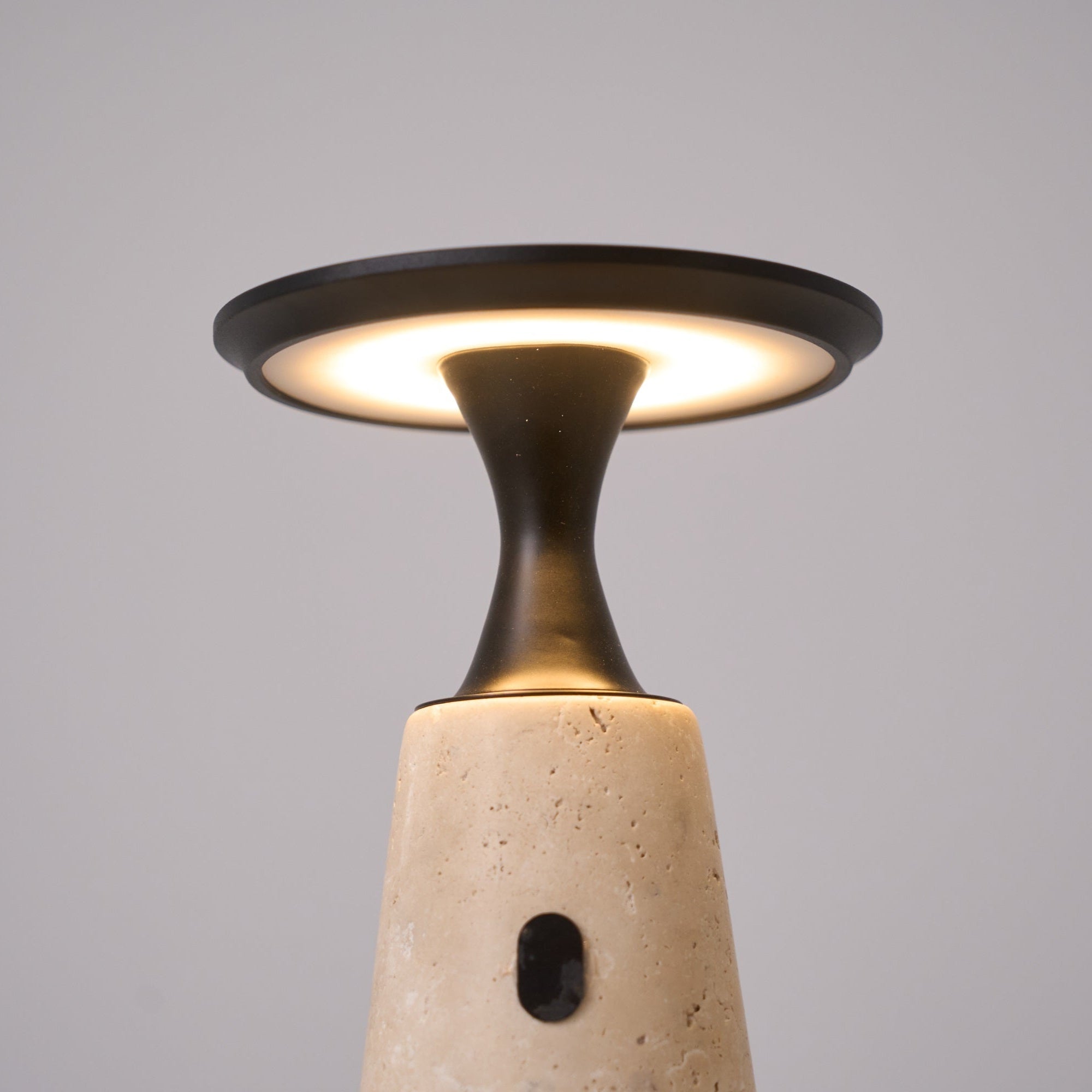 Vespera Sculptural Travertine Table Lamp-Neutral Decor