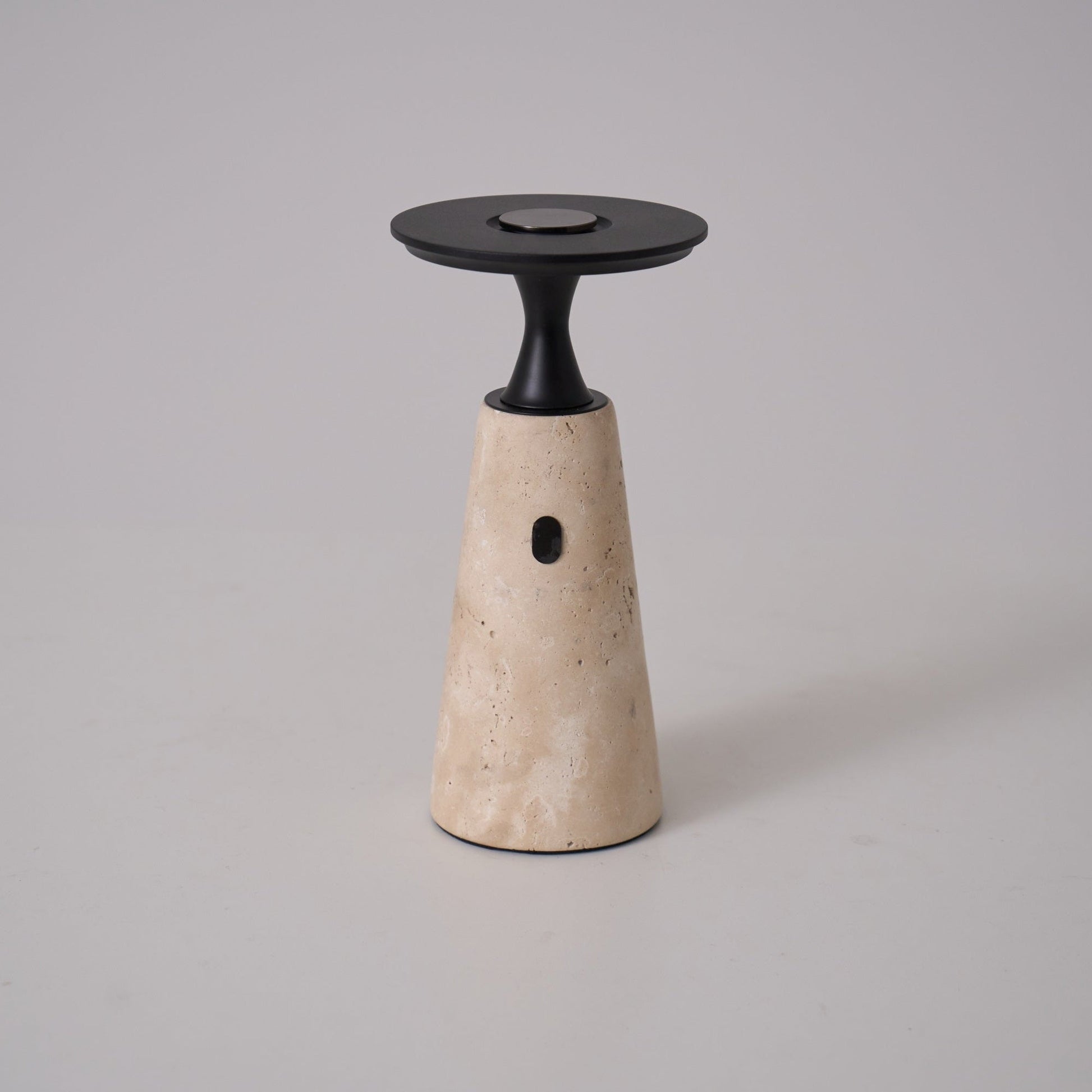 Vespera Sculptural Travertine Table Lamp-Neutral Decor