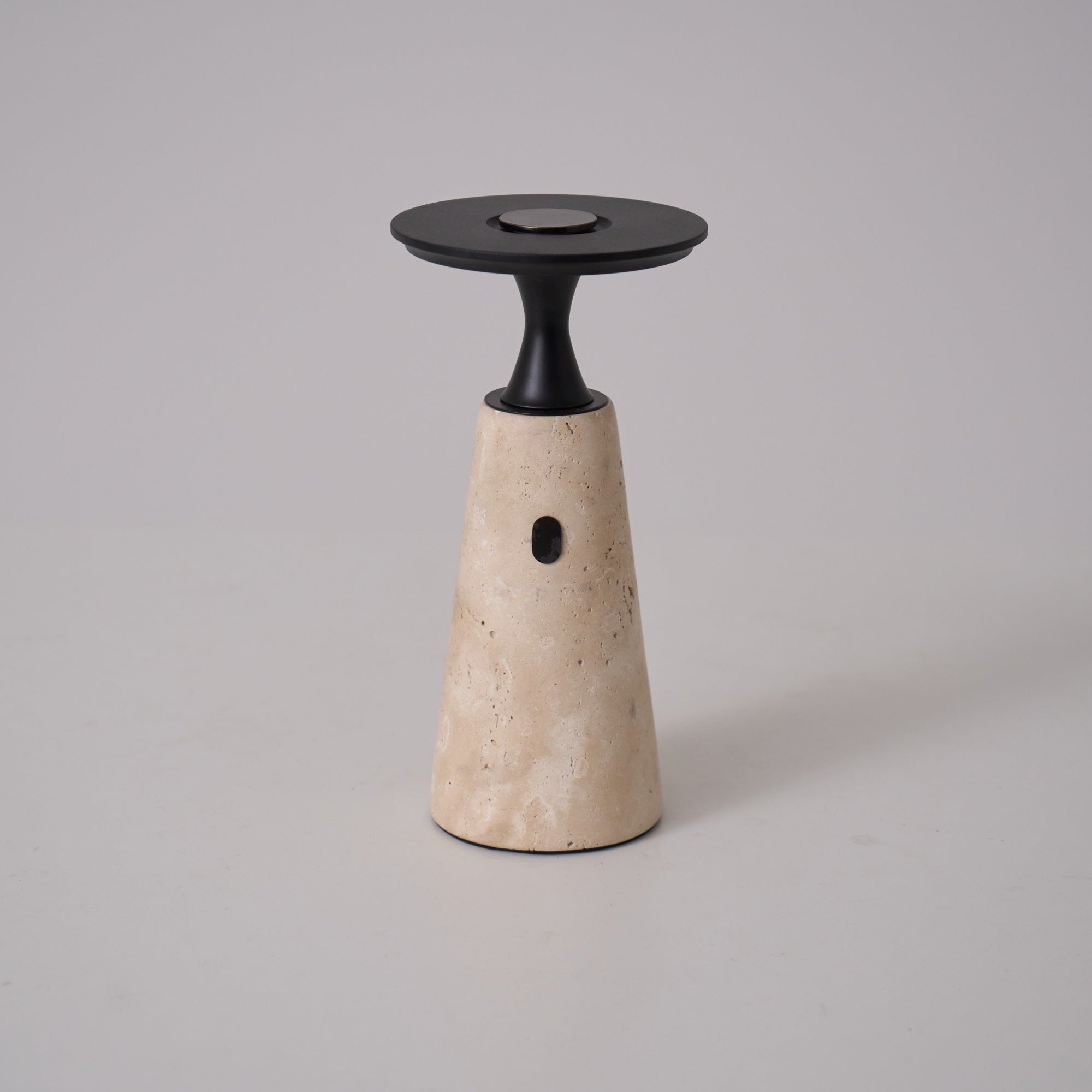 Vespera Sculptural Travertine Table Lamp-Neutral Decor