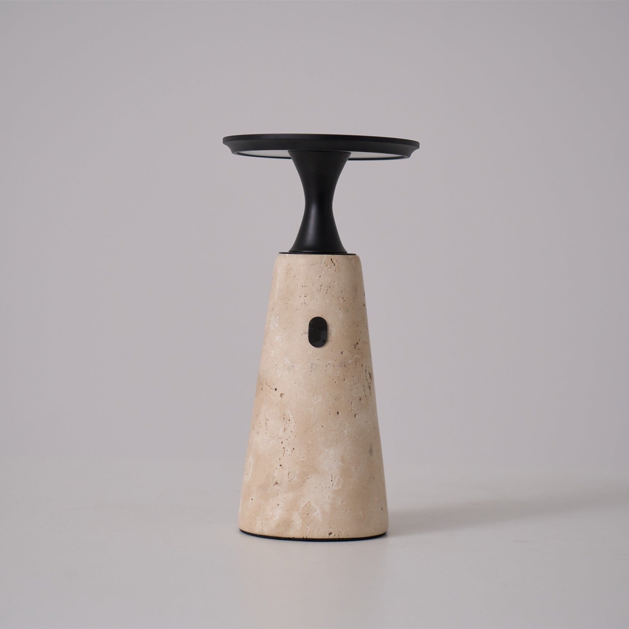 Vespera Sculptural Travertine Table Lamp-Neutral Decor