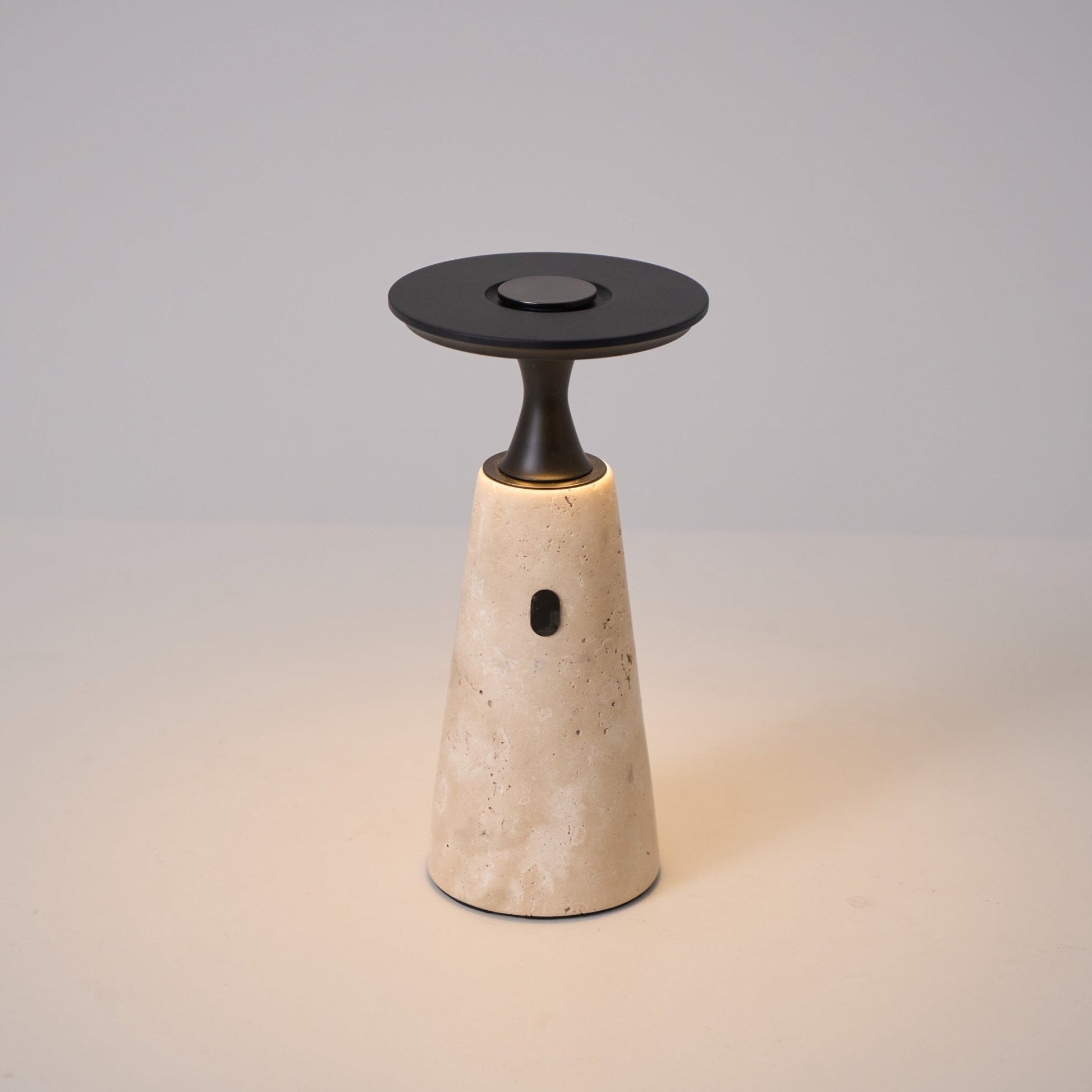 Vespera Sculptural Travertine Table Lamp-Neutral Decor