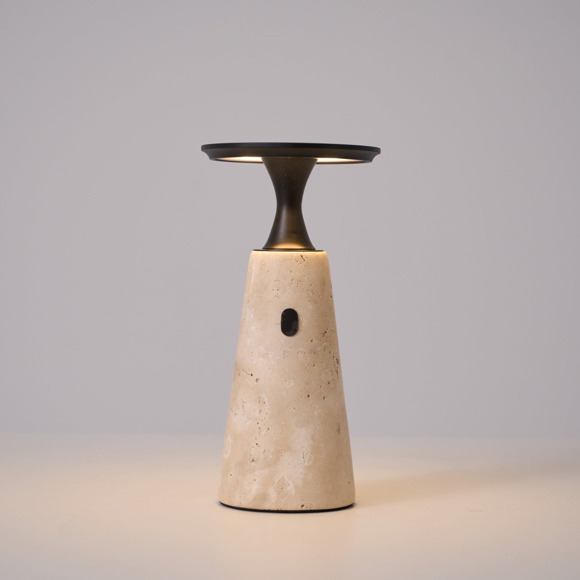 Vespera Sculptural Travertine Table Lamp-Neutral Decor