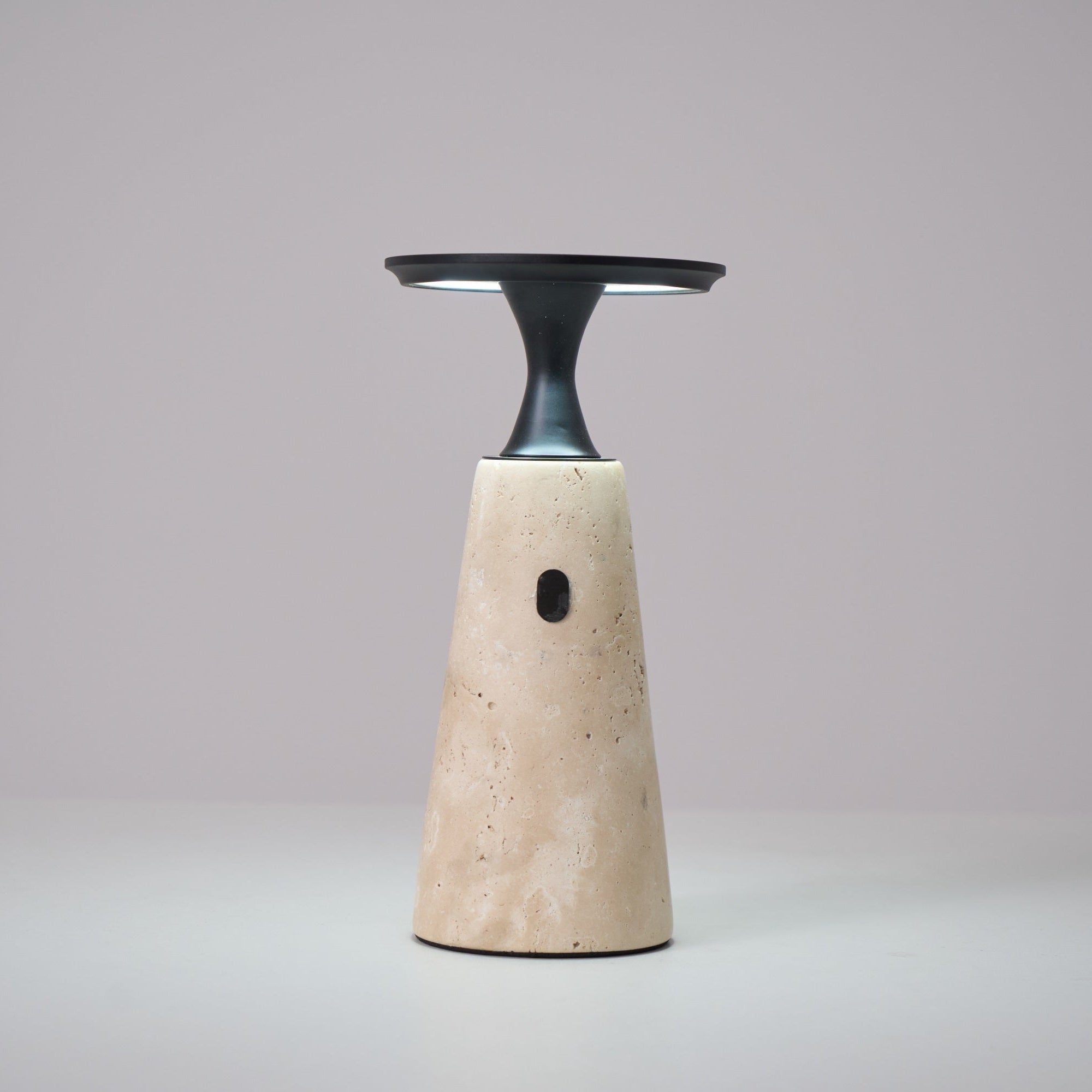 Vespera Sculptural Travertine Table Lamp-Neutral Decor