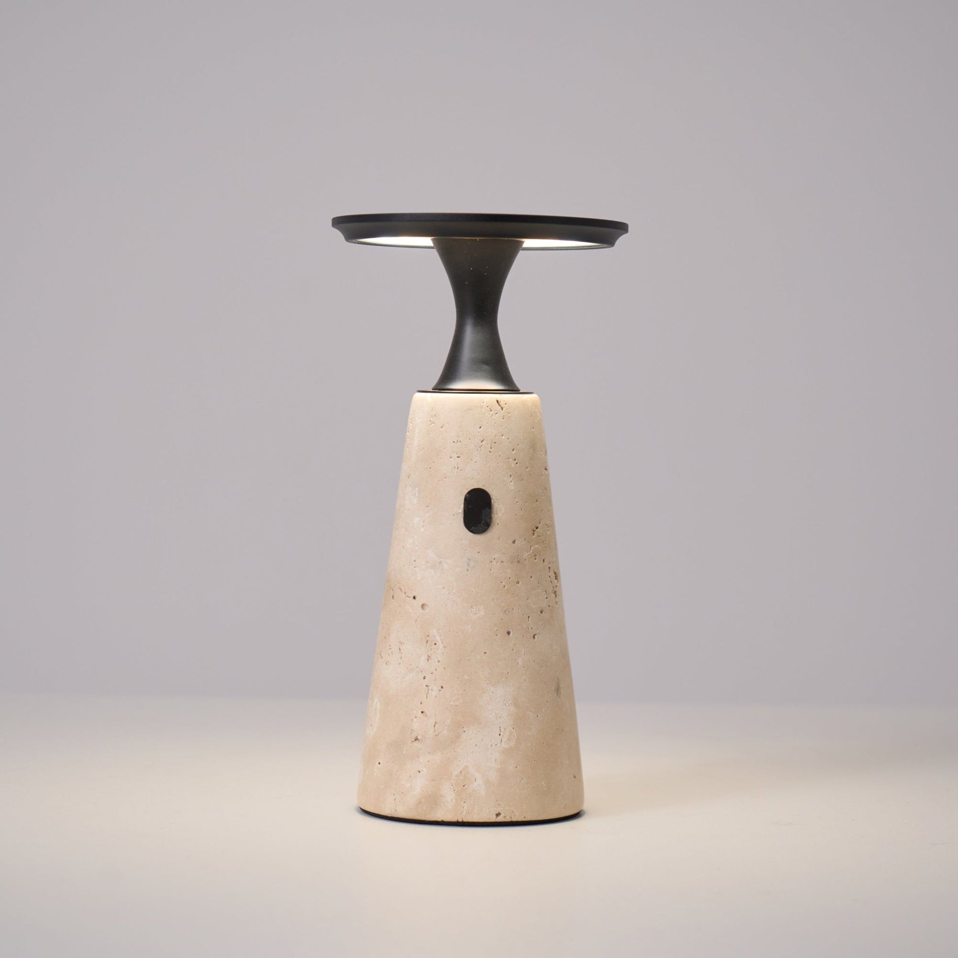 Vespera Sculptural Travertine Table Lamp-Neutral Decor