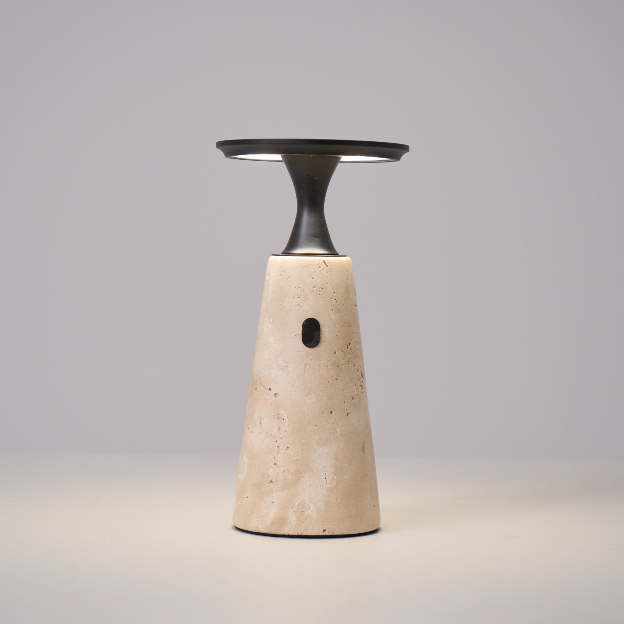 Vespera Sculptural Travertine Table Lamp-Neutral Decor