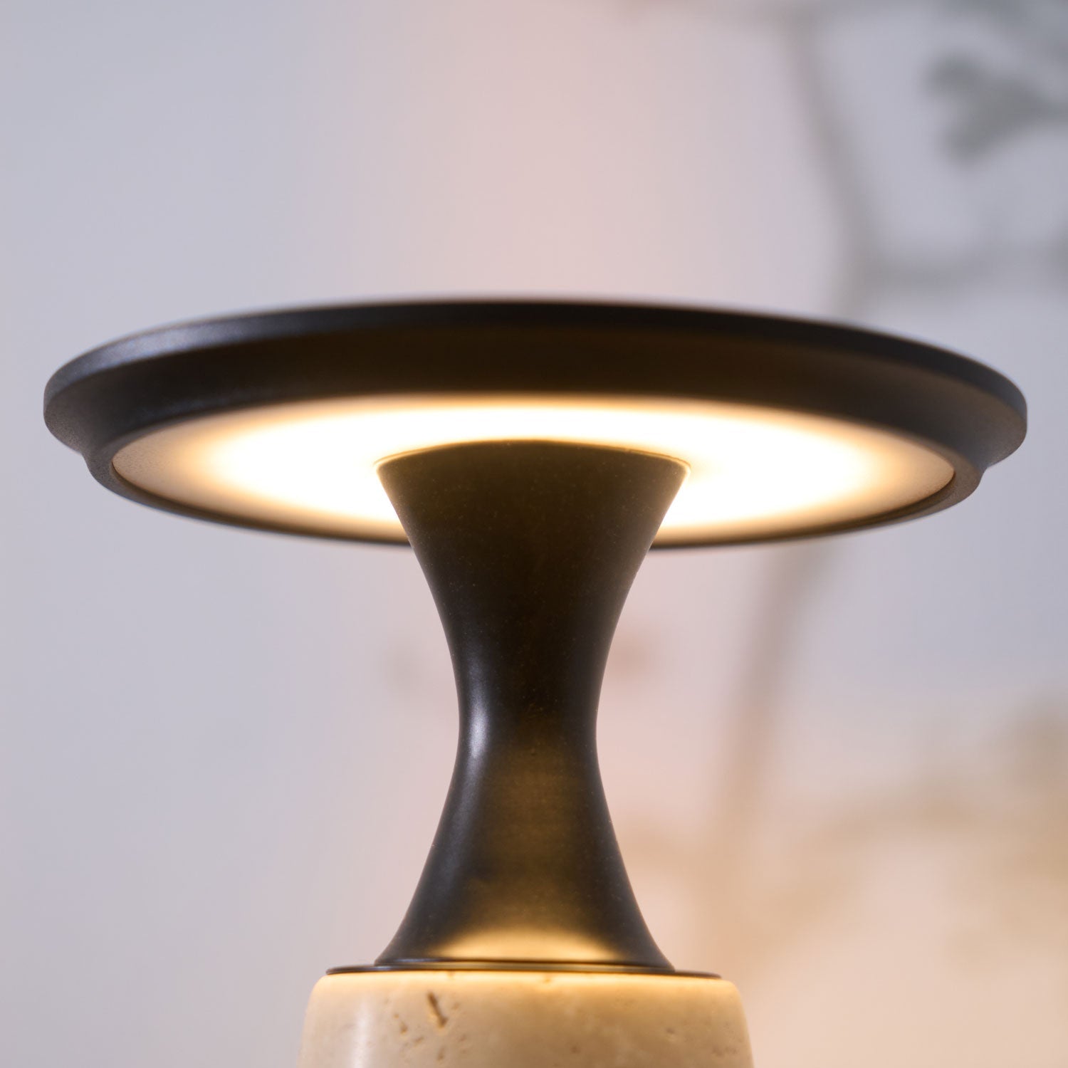 Vespera Sculptural Travertine Table Lamp-Neutral Decor