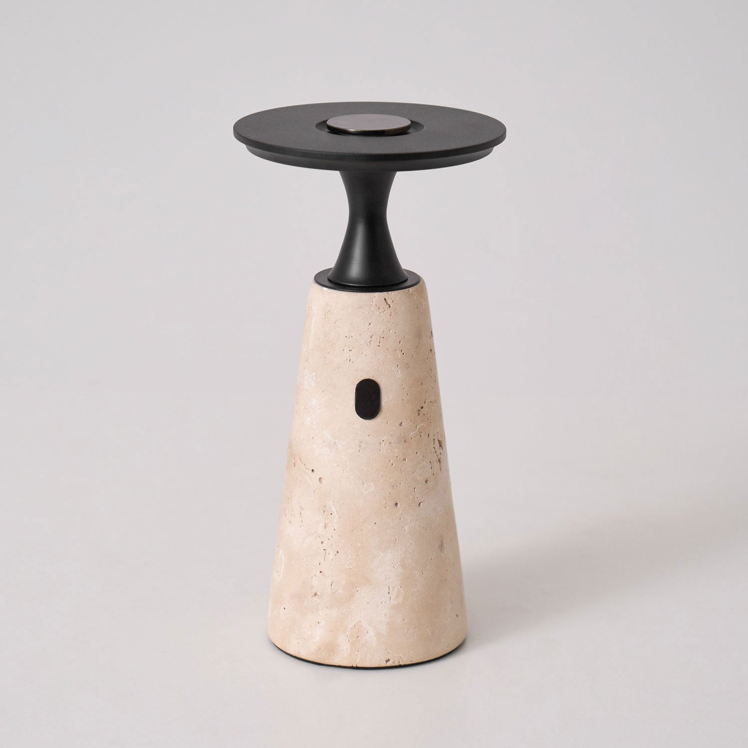 Vespera Sculptural Travertine Table Lamp-Neutral Decor