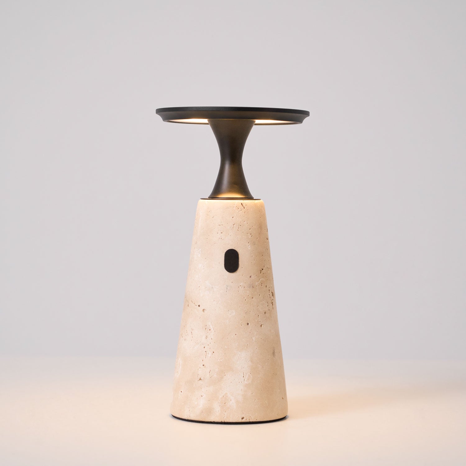 Vespera Sculptural Travertine Table Lamp-Neutral Decor