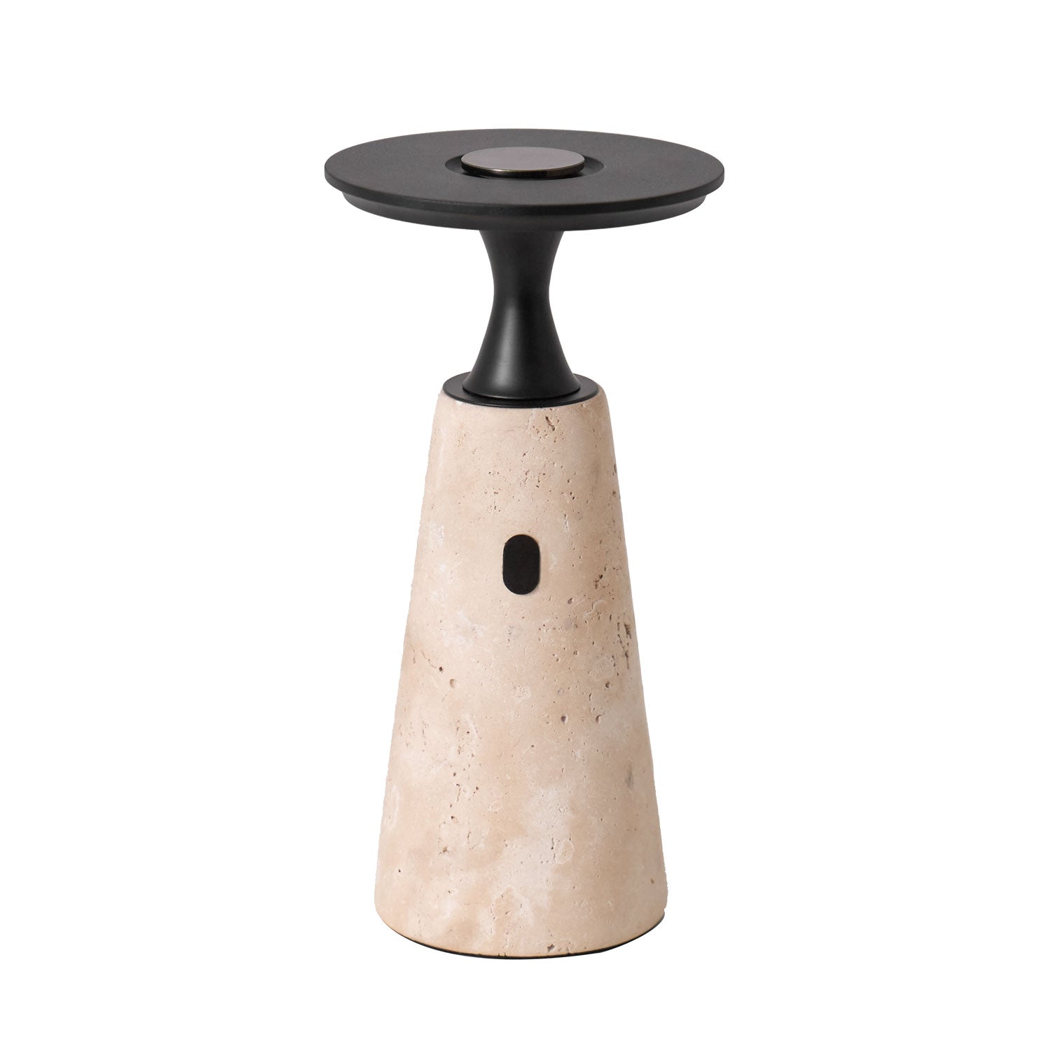 Vespera Sculptural Travertine Table Lamp-Neutral Decor