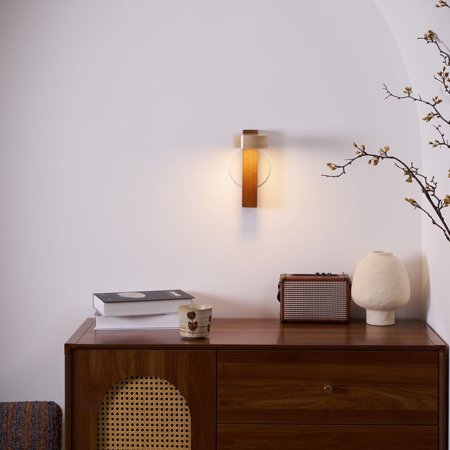 Crinel Cylinder-Stack Travertine Wall Light-Neutral Decor