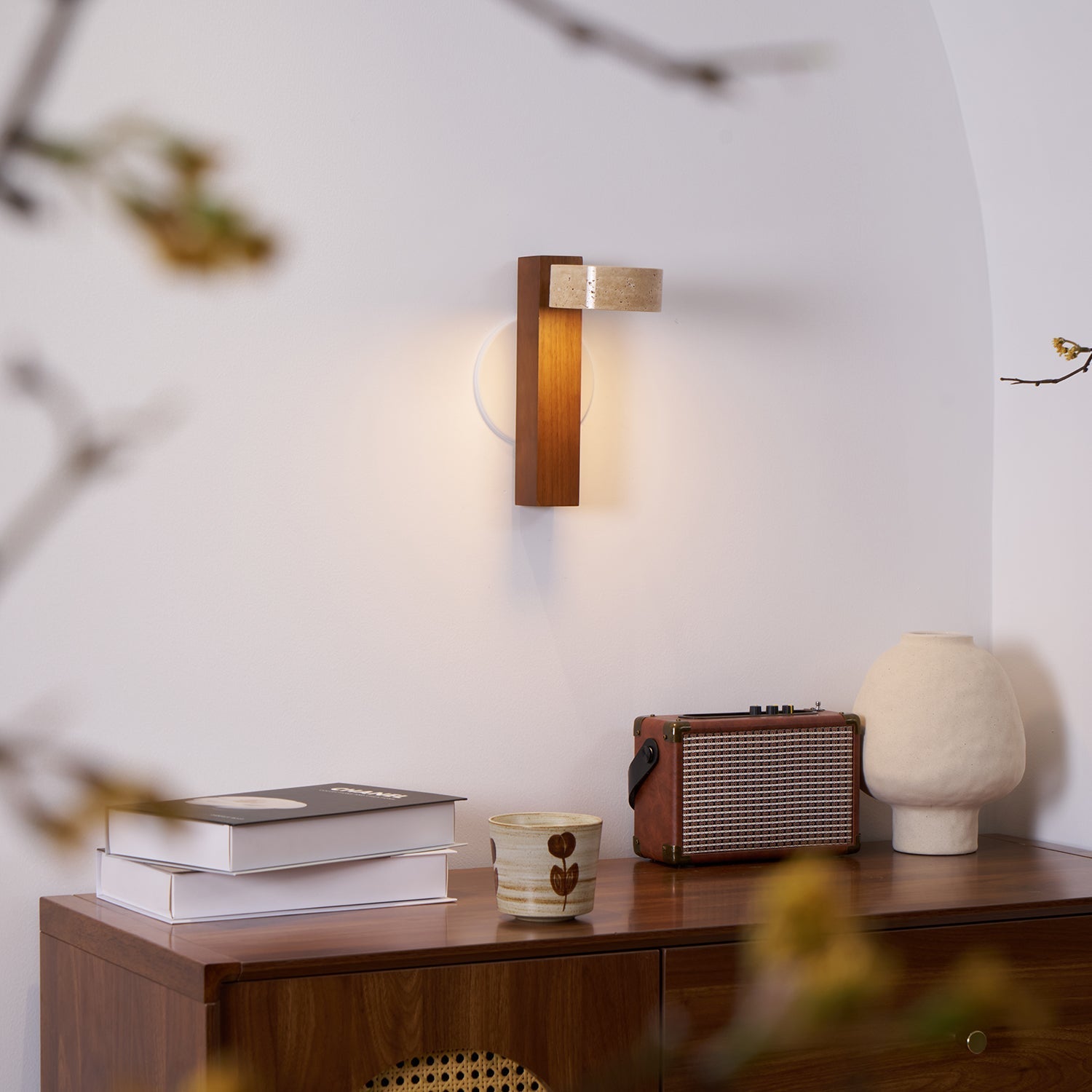 Crinel Cylinder-Stack Travertine Wall Light-Neutral Decor