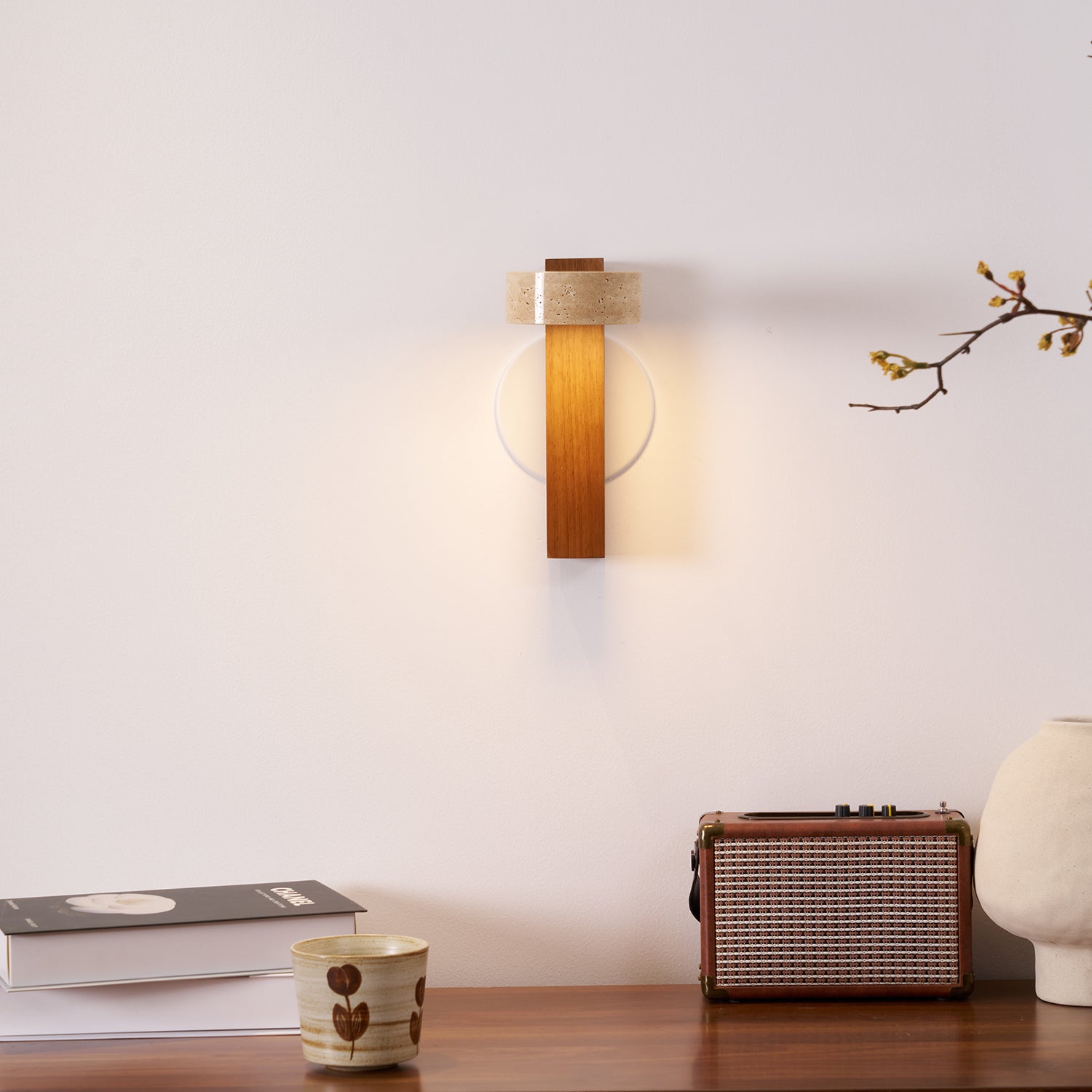 Crinel Cylinder-Stack Travertine Wall Light-Neutral Decor