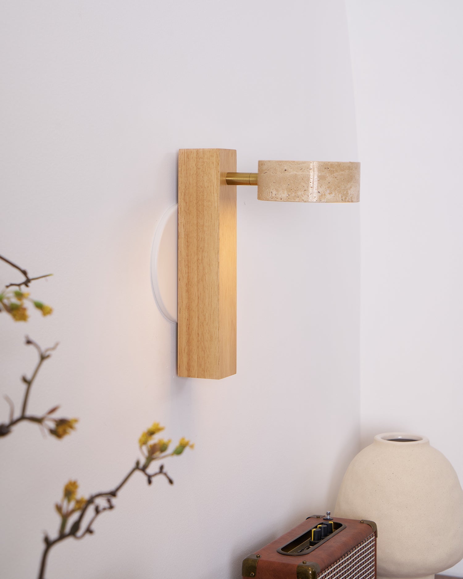 Crinel Cylinder-Stack Travertine Wall Light-Neutral Decor